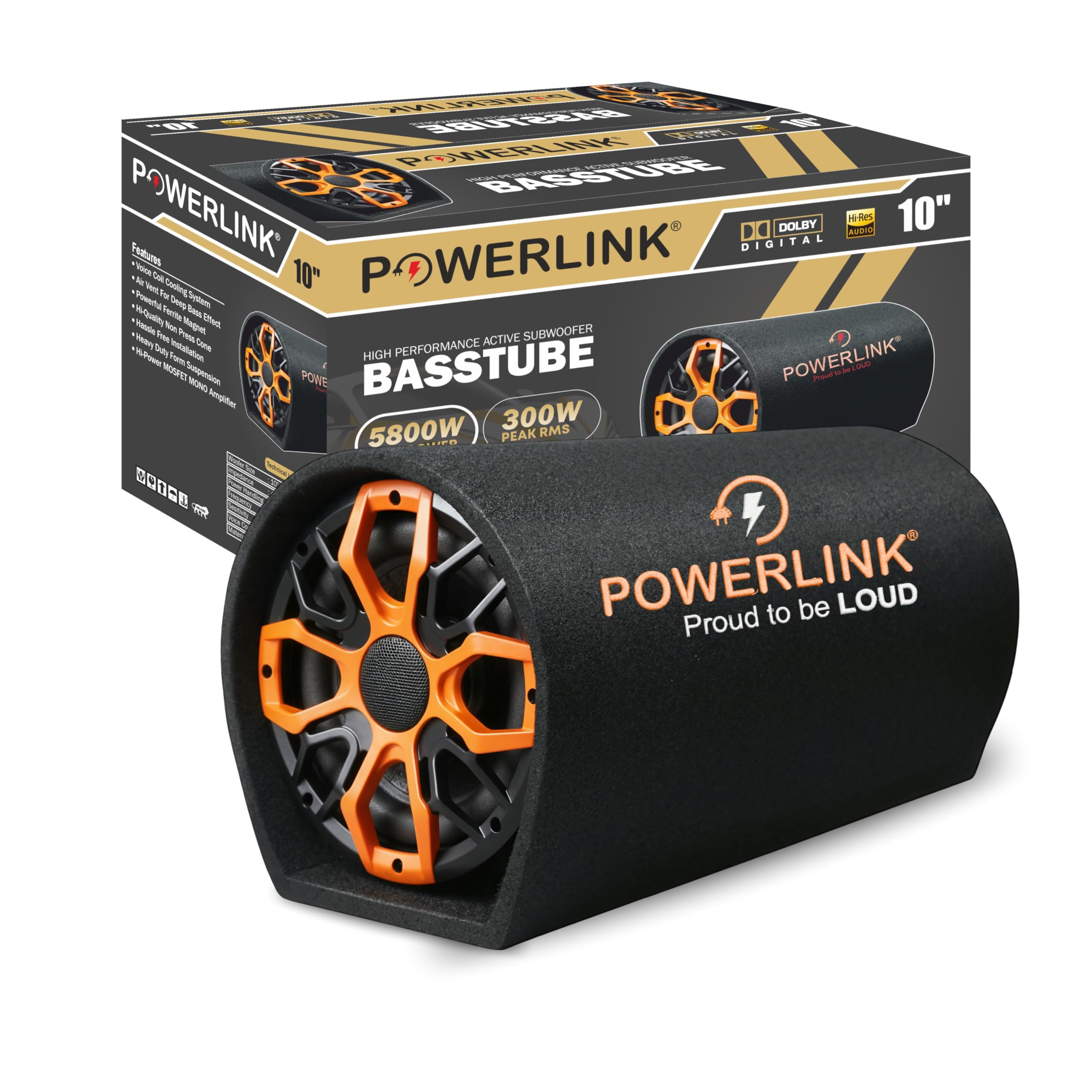 POWERLINK 10" Car Bass Tube Subwoofer with Inbuilt Amplifier - Powerful Audio and Deep Bass | 5800W Peak Output / 300W RMS | Deep Punchy Bass for Cars, SUVs & Trucks – Premium Car Audio Accessory-image-4
