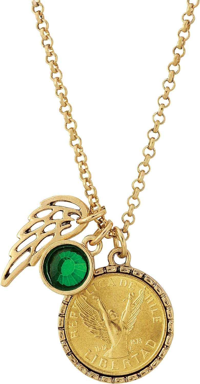 American Coin Treasures Gold Tone Angel Coin Pendant Necklace with Wing