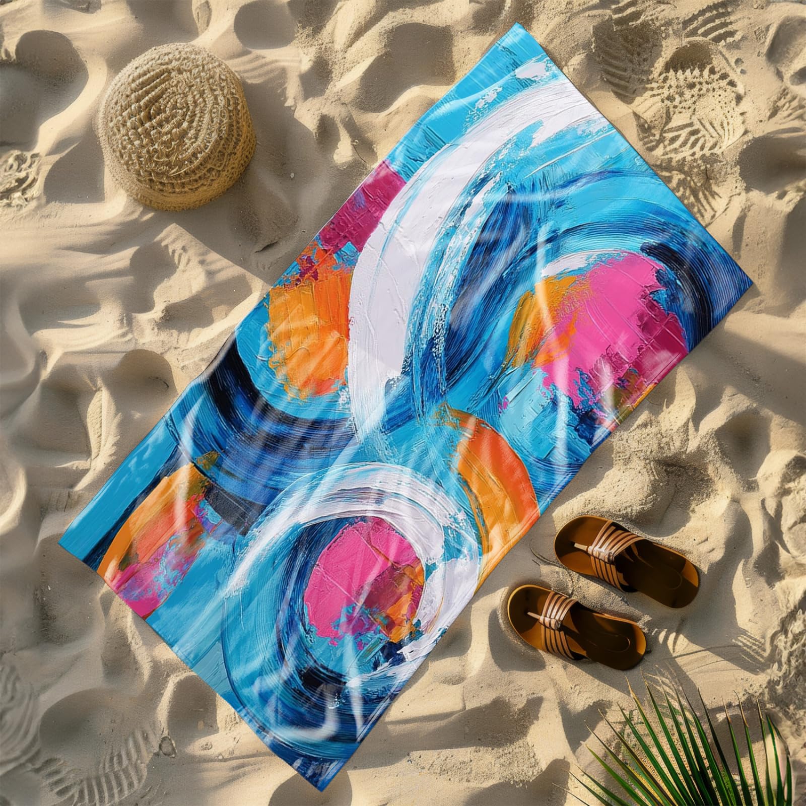 Genérico Toalla Playa Grande Abstracto Azul Naranja Microfibra Secado Rápido Oversize Toalla Sin Arena Súper Ligera Piscina Camping Picnic Yoga Gimnasio Y Deportes Viaje