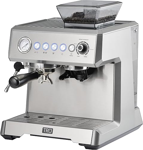 Tru Máquina de espresso semiautomática todo en uno de 15 barras con molinillo y espumador de acero inoxidable CM-7301