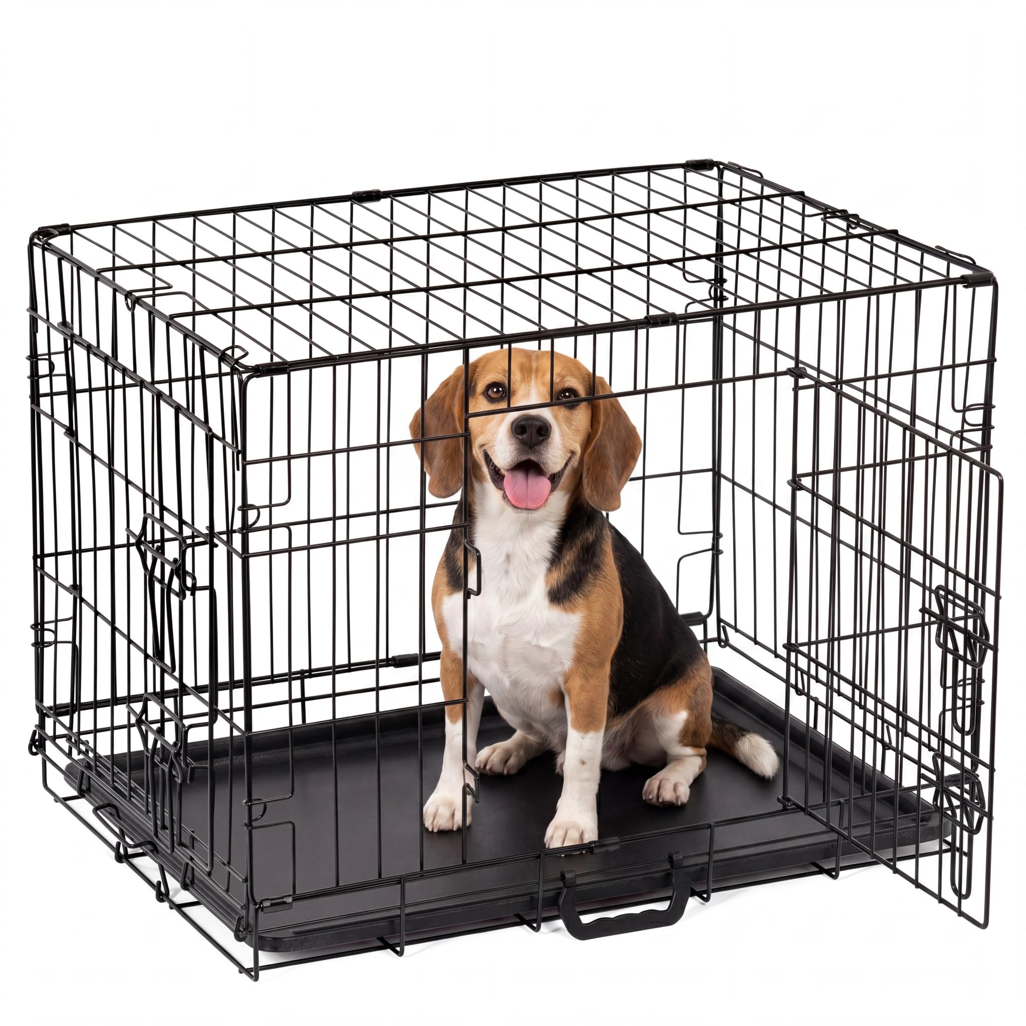 Folding Metal Dog Crate with 2 Doors (Front & Side), Removable Tray, Training Cage for Medium Dogs (30")