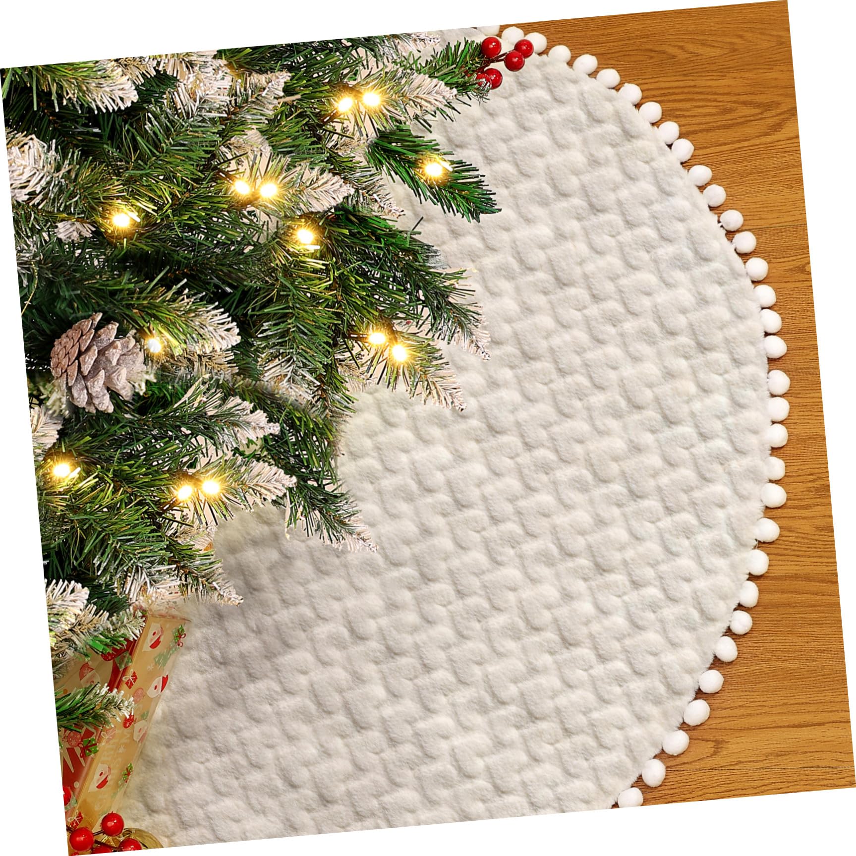 Hemobllo Weihnachtsbaum Decke, Weihnachtsbaum Rock, 36 Zoll Runde Herzmuster, Weiß Plüsch für Verzierung Bodendekoration Weihnachtsdeko
