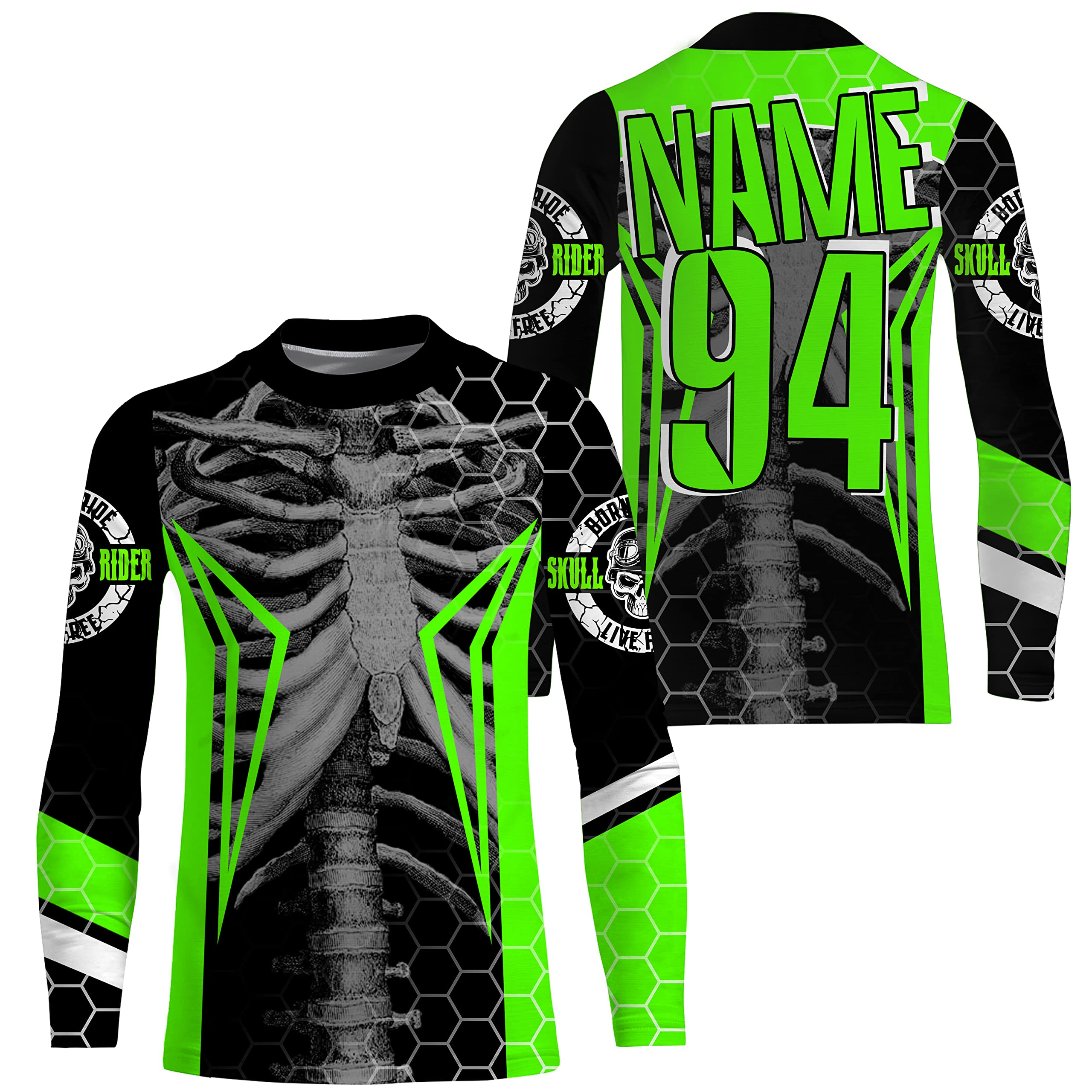 PIONAMZIOZ Personalized Racing Jersey UPF30+ Cool Bone Motorcycle Motocross Off-Road Riders Dirt Bike Shirt (Green)