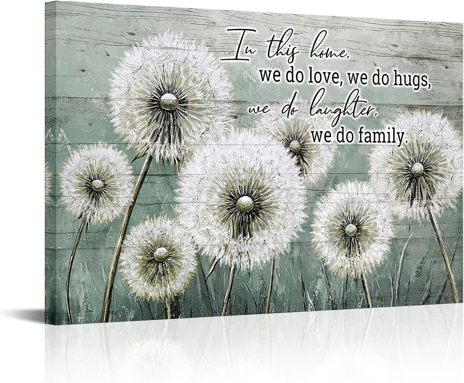 Canvbay Dandelion Wall Art Abstract Green and White Flower Canvas Prints Inspirational Family Quote ' In This Home We Do Love ' Framed Artwork for Bedroom Farmhouse 24x36Inch