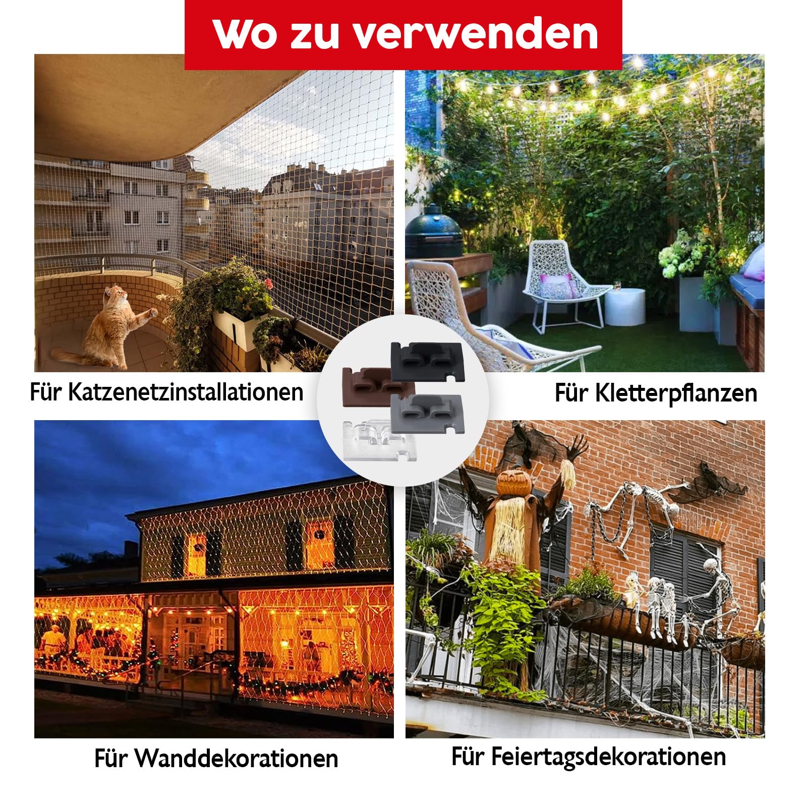 Konzept 11 50 Stück Klebehaken mit Montagekleber 30ml, extra stark, für Katzennetz Balkon – ohne Bohren, transparent, wetterfest, einfache und schnelle Montage