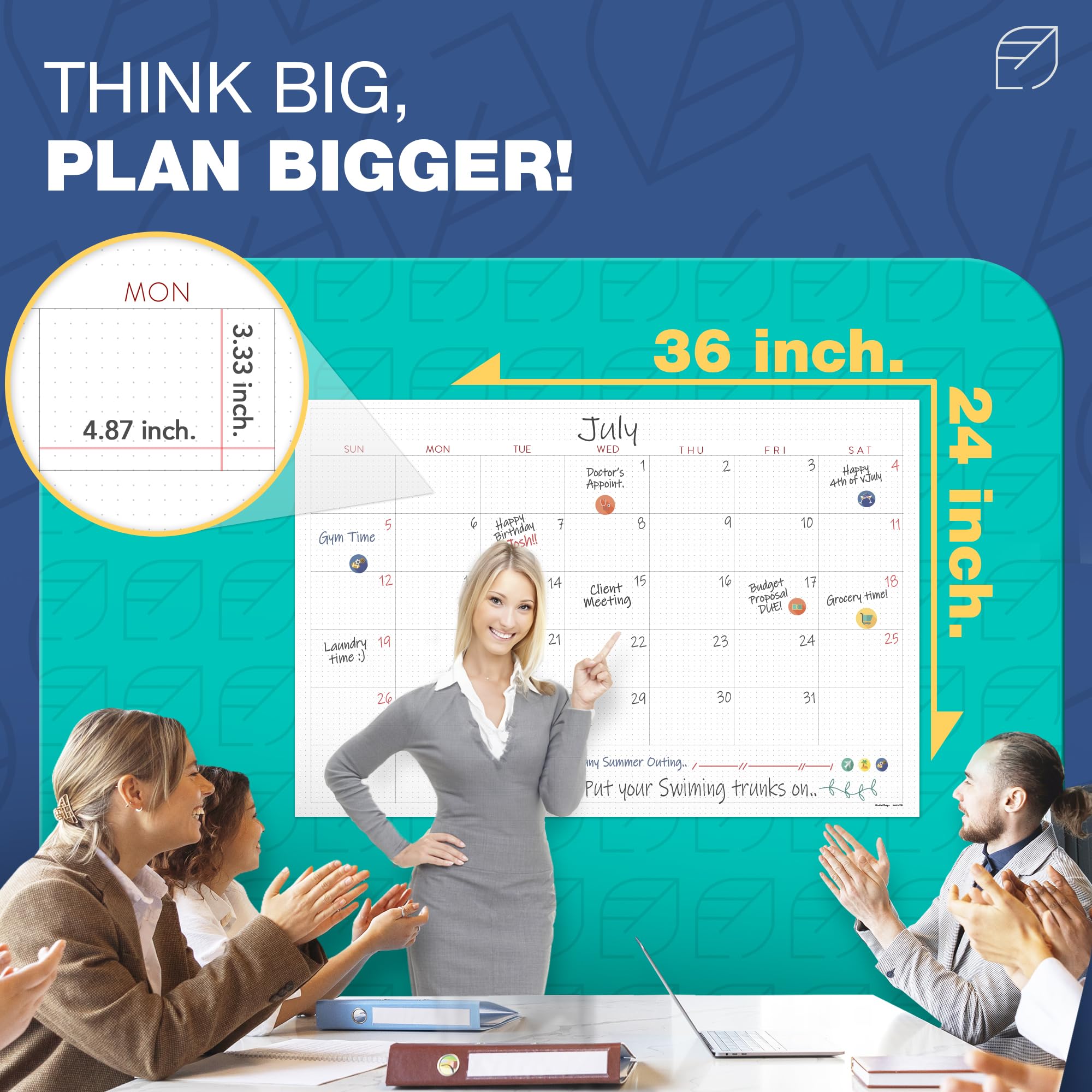 Grande Effaçable à Sec Calendrier Mural Géant – Effaçable Surdimensionné Planning Pour Home Office Business Class Chambre Dortoir 24x36 (Dotted Calendar