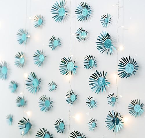 Miniatura 5 de Cheerland Calcomanía de pared 3D, calcomanías de pared de flores color verde azulado, margaritas azules y turquesas, murales extraíbles para niñas,