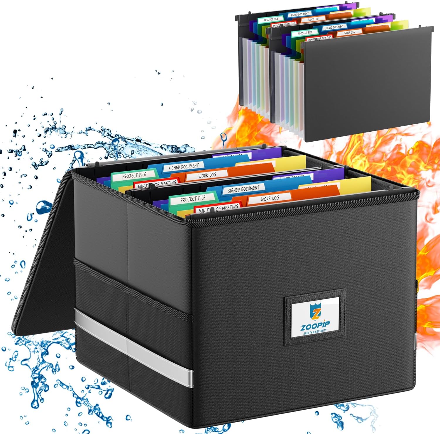 Fireproof File Box with Hanging File Folders,Accordion Pockets,Hanging File Organizer for Letter Size(Folders+Box-13.8"*12.2''*9.8'')