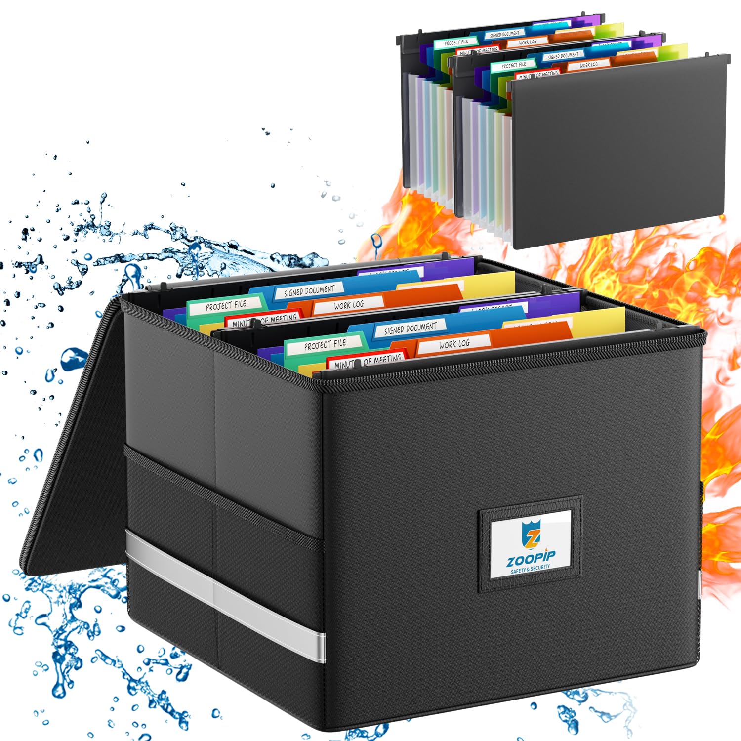 ZOOPIP Fireproof File Box, 13.8"*12.2''*9.8'' | Hanging File Folders, Accordion Pockets, Letter Size Organizer, Folders+Box Included