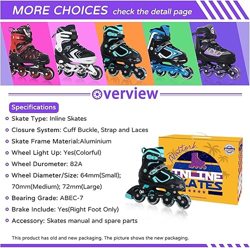 Miniatura 6 de Nattork Patines en línea ajustables para niños con rueda iluminada, cuchillas iluminadoras para exteriores e interiores, patines para niños y niñas,