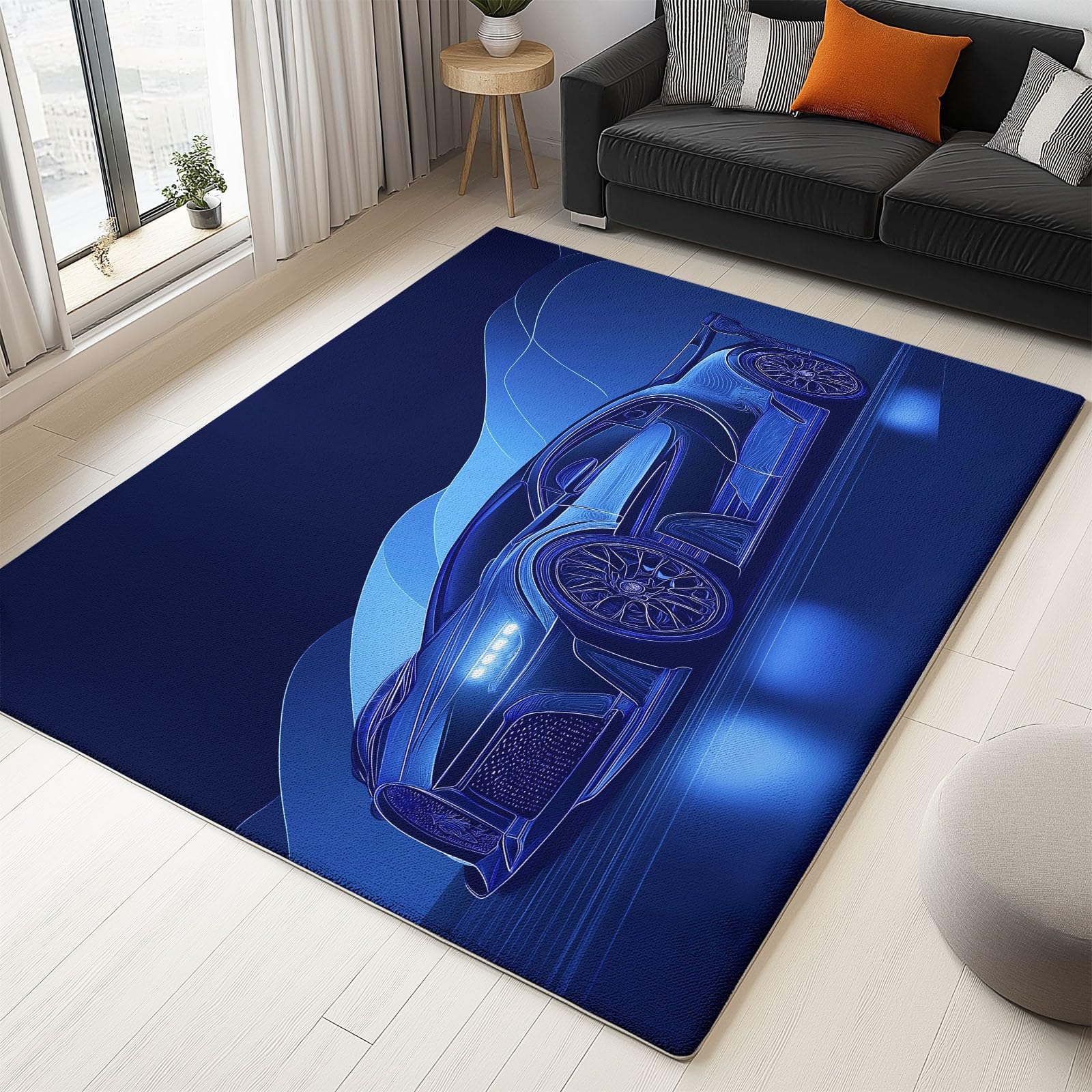 Tapis bleu 160x230 cm antidérapant et facile à entretenir pour salon et salle à manger