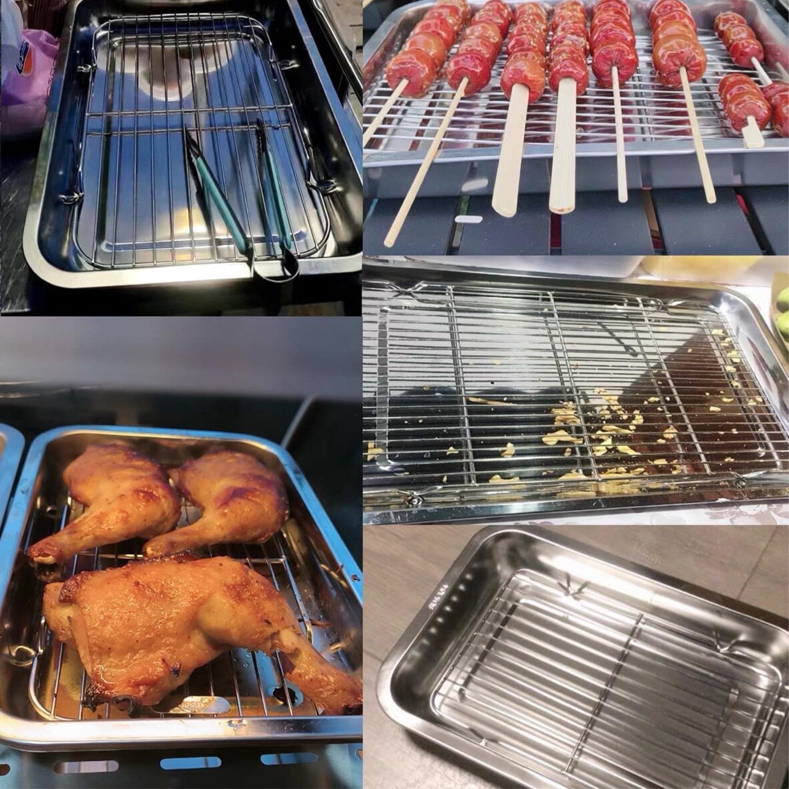 Bandejas de acero inoxidable para hornear con rejilla de alambre, perfectas para drenar aceite, cocinar albóndigas al vapor y descongelar mariscos, bandeja de metal duradera para cocinar de forma