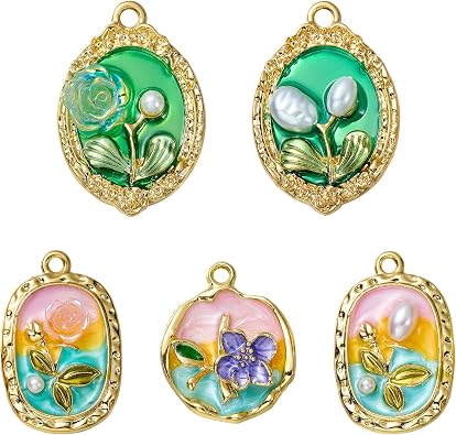 10 Pieces 5 Styles Flower Charms for Jewelry Making Bulk Cute Alloy Enamel Van Gogh Inspired Vintage Floral Pendants for Bracelet Necklace Earring DIY Supplies