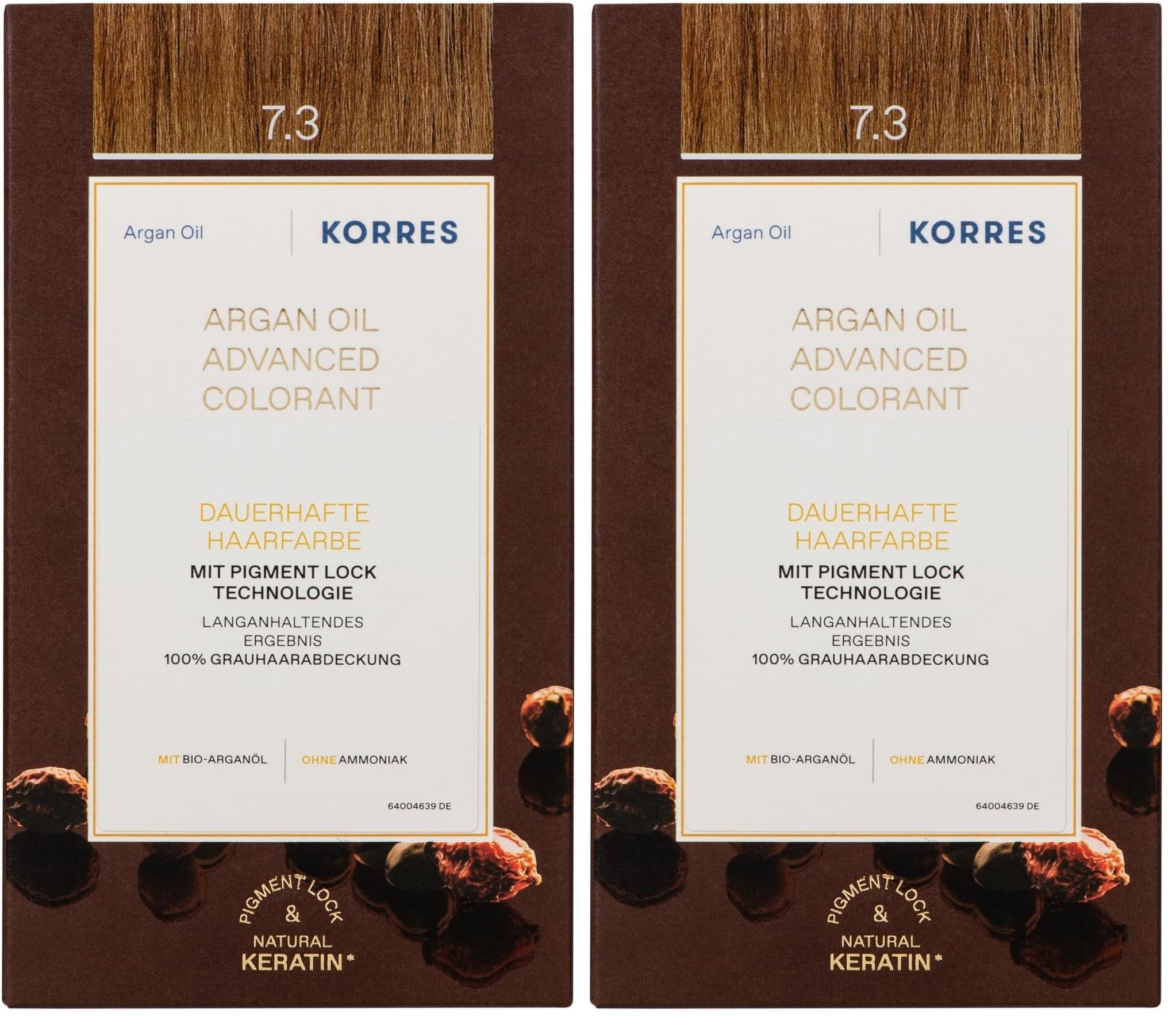 KORRES Argan Oil Colorant – ammoniakfreie Haarfarbe mit Bio-Arganöl Honigblond Gold 7.3– 100% Grauhaarabdeckung & vegan für ein langanhaltendes Farbergebnis (Packung mit 2)