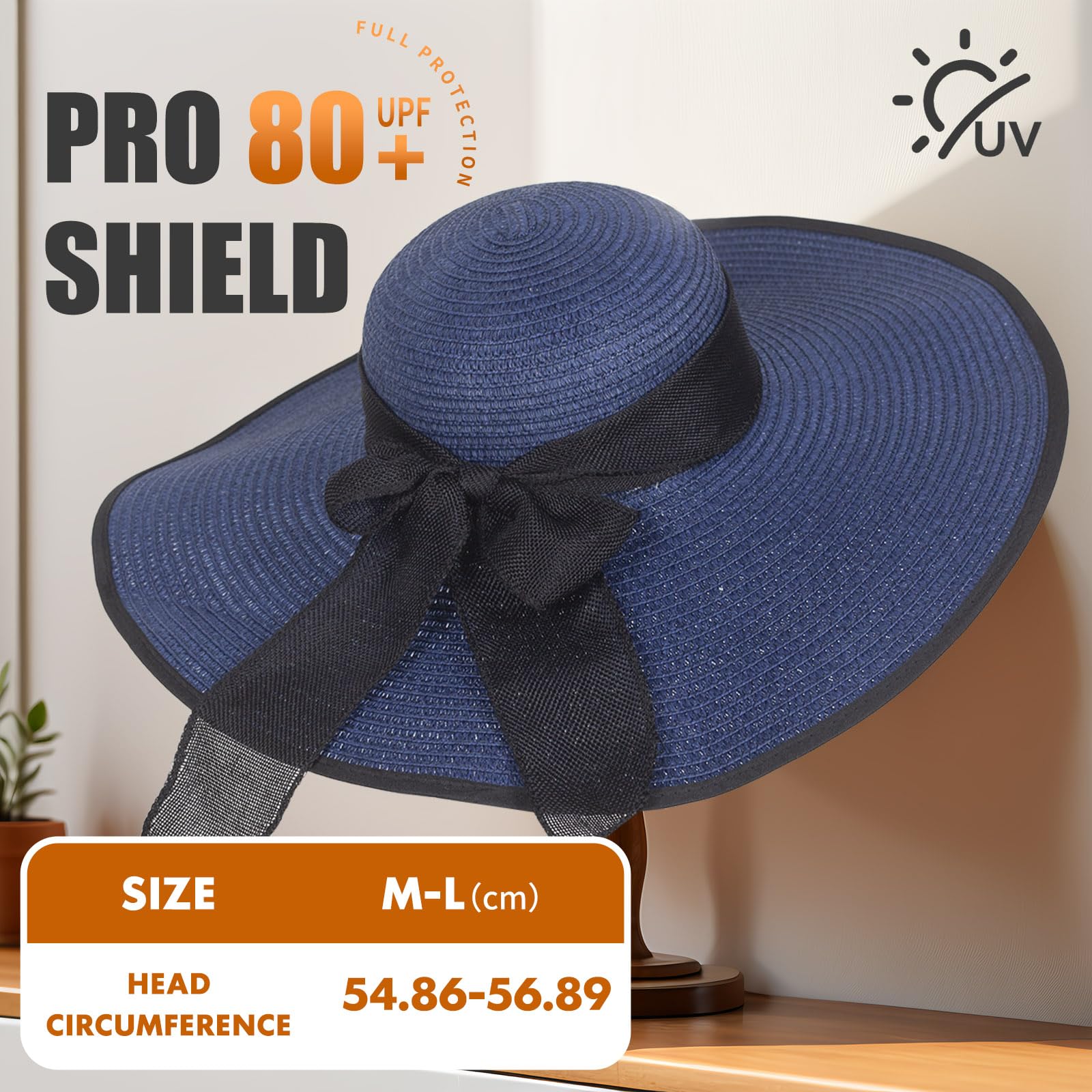 powerking Large Bordure Paille Chapeau de Soleil, Protection UV Chapeau d'été emballable Pliable Disquette Plage Chapeaux de Soleil pour Les Femmes