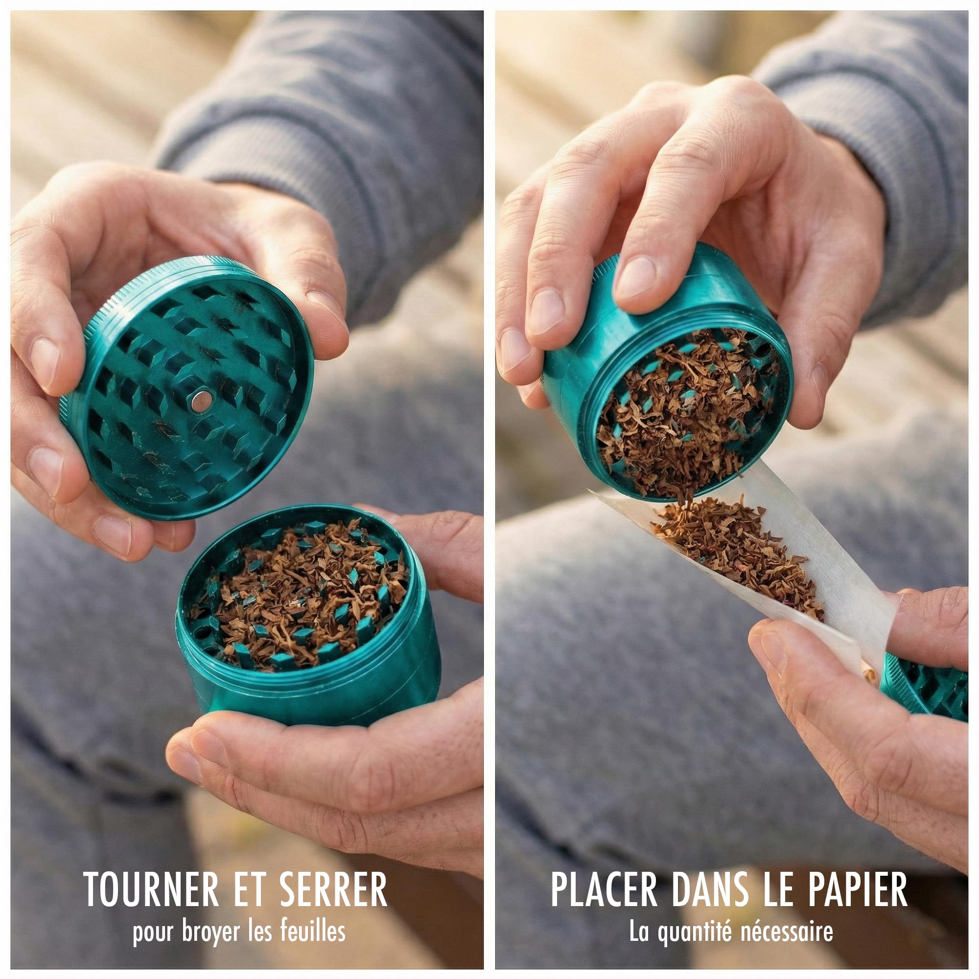 Grinder - Grinder Herbe/Epices [ Marque Française] Effriteuse - Broyeur Grain - Moulin à Èpices - 50x40mm - Compact & Résistant en Alliage de Zinc (VERT)