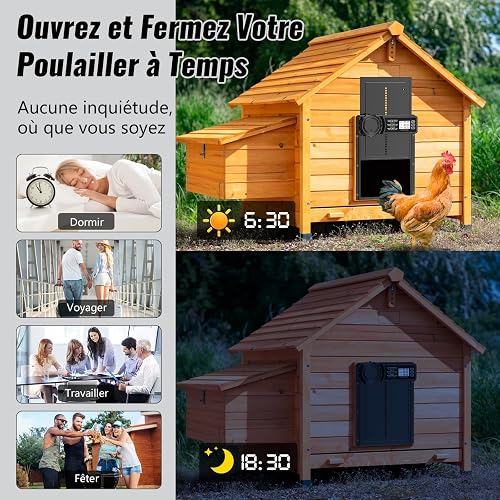 MASTERFUN Porte Poulailler Automatique avec Écran LCD Programmable Étanche, Porte Automatique Poulailler en Alliage d'aluminium, Alimenté par Batterie, Commande de Minuterie, Fonction Anti-pincement - 3