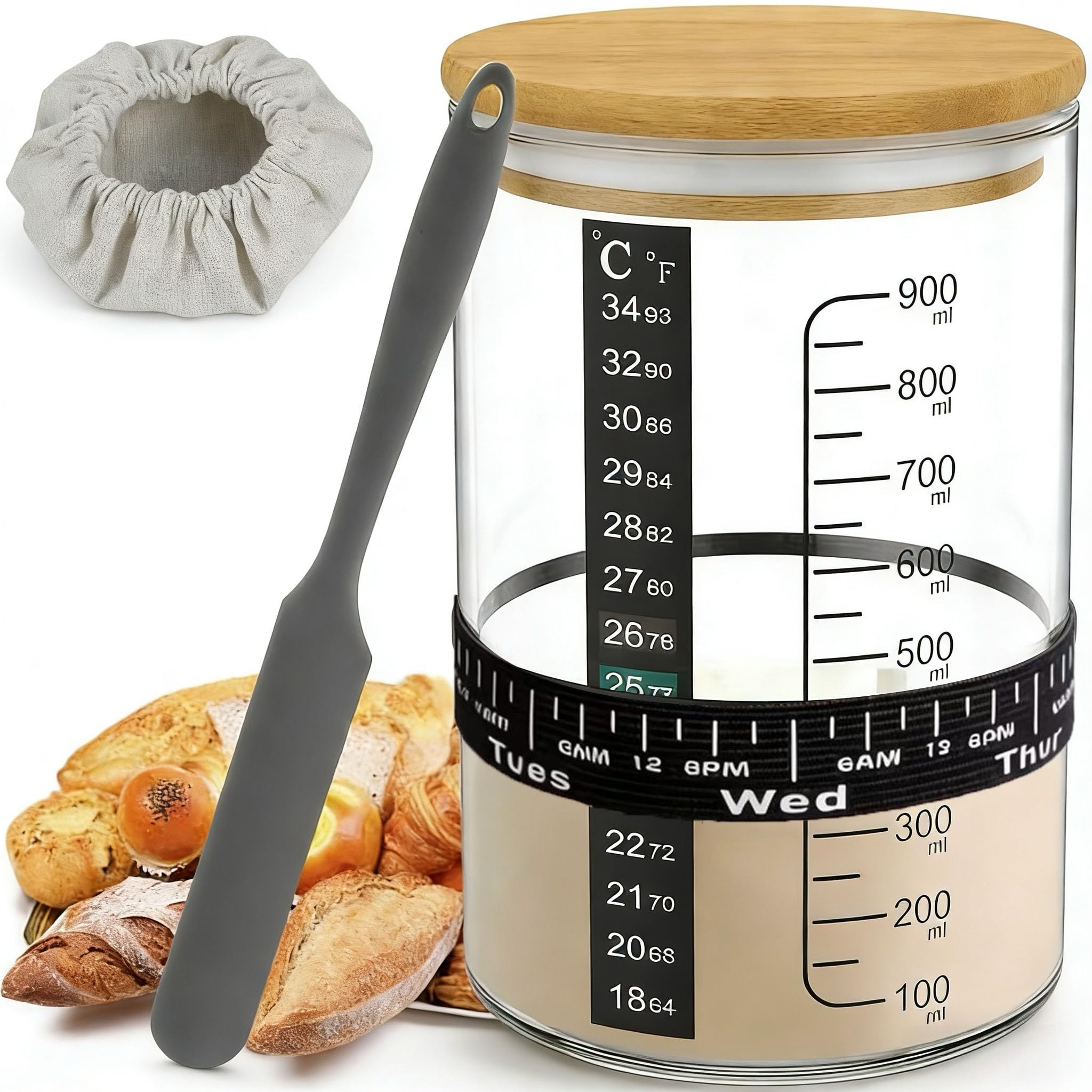 BRIRILINE Pro Sourdough Bread Starter Kit - 34 oz sourdough jar with 5 unique features for the...