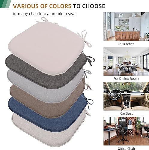 Miniatura 6 de RACE LEAF Juego de 2 cojines para sillas de interior, color beige, 17 x 16 pulgadas, almohadillas de espuma de alta densidad con lazos y respaldo