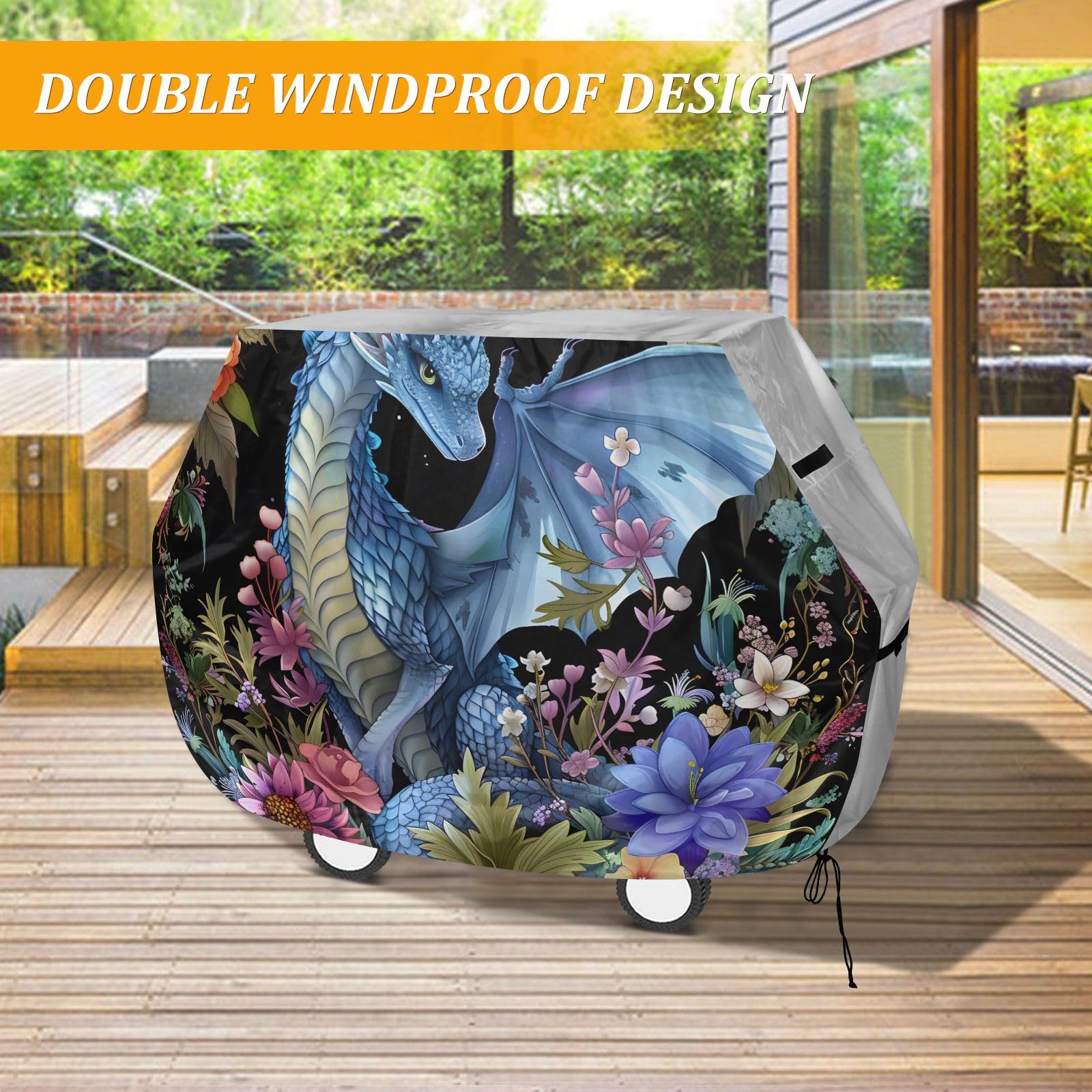 Fantasy Dragon Flowers - Funda para barbacoa impermeable y resistente al aire libre