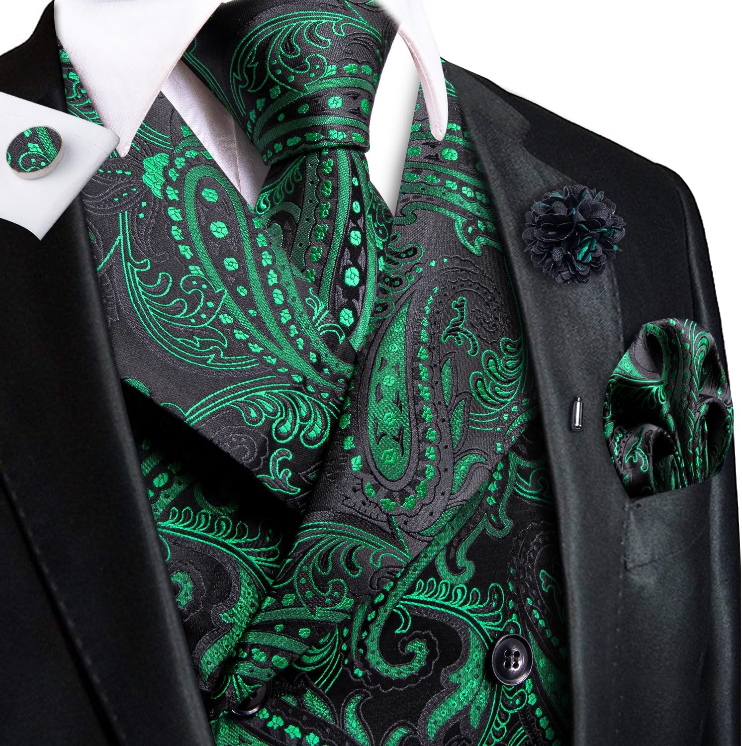 Hi-Tie Men's Suit Vest Business Formal Waistcoat Paisley Jacquard Tie Suit Waistcoat Set for Wedding Party - Image 3