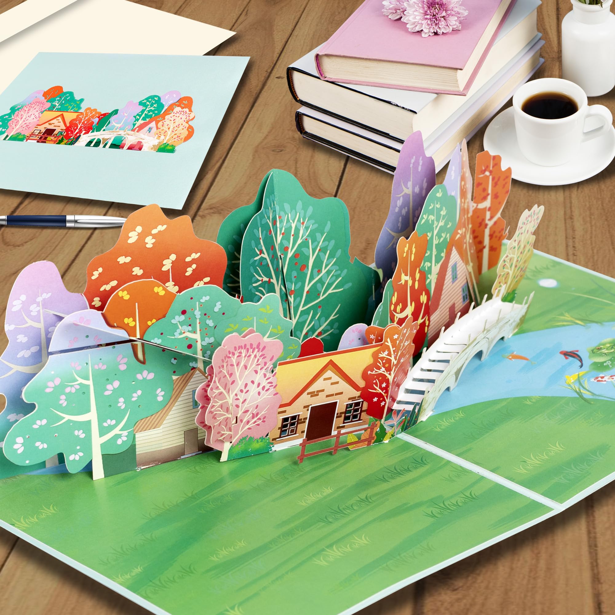 iGifts And Cards Tarjeta desplegable 3D Cozy Countryside Home, 6 x 8 pulgadas con tarjeta de notas, regalo perfecto de inauguración de la casa, cálida celebración de nuevo hogar, escena de naturaleza
