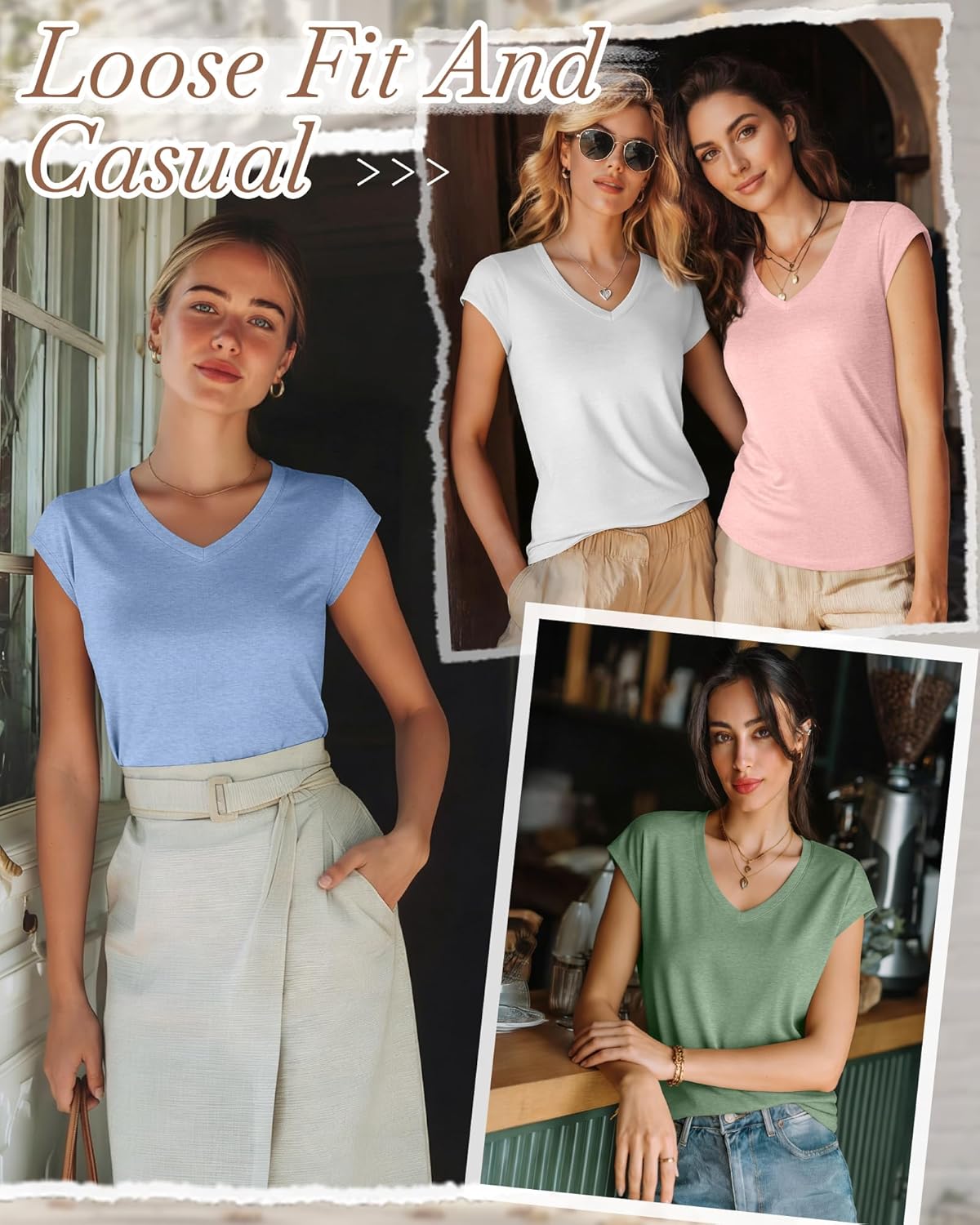 4 Pack Women's V Neck T Shirts Cap Sleeve Tops Trendy Short Sleeve Basic Tees Summer Casual Fashion Clothes - Image 2