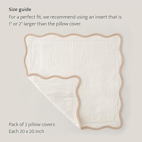 Miniatura 7 de Juego de 2 fundas de almohada festoneadas de doble puntada, 100% algodón, fundas de almohada decorativas bohemias de 20 x 20 pulgadas, hechas en la