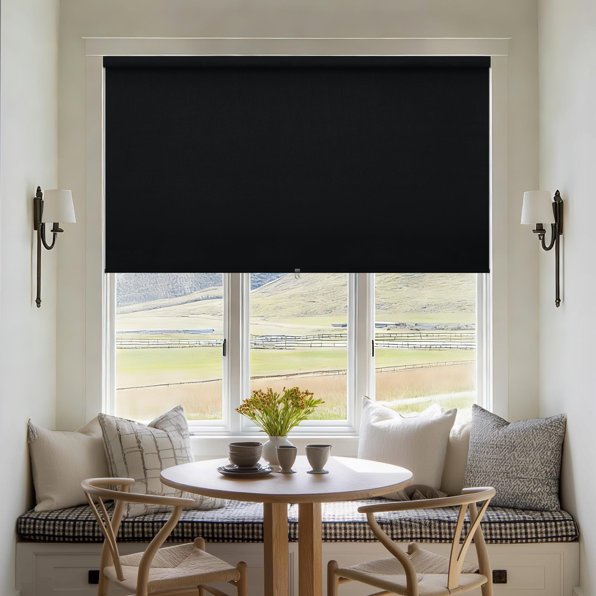 View 1 of 100% Black Out Shades for Indoor Windows Bedroom Living Room Dining Roller Shades Free-Stop Cordless Thermal Insulated Black Out Roller Blinds with Valance Room Darkening 58 Inch Wide Blinds