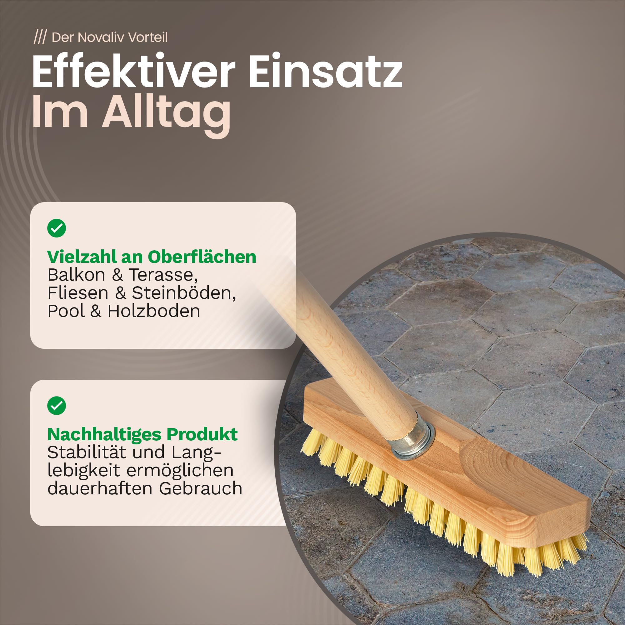 Novaliv 4 spazzole abrasive con asta di legno in legno con setole in PPN Spazzole con filettatura robuste spazzole abrasive Spazzola per pavimenti per balconi terrazze giardini interni ed esterni