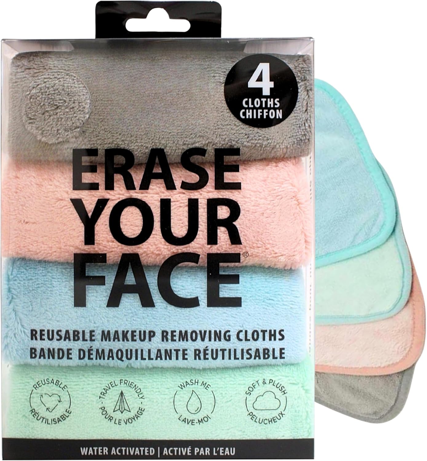 Danielle Creations Erase Your Face Eco Friendly Herbruikbare Make Up Remover Doeken – Multipack Doos van 4 Pastel