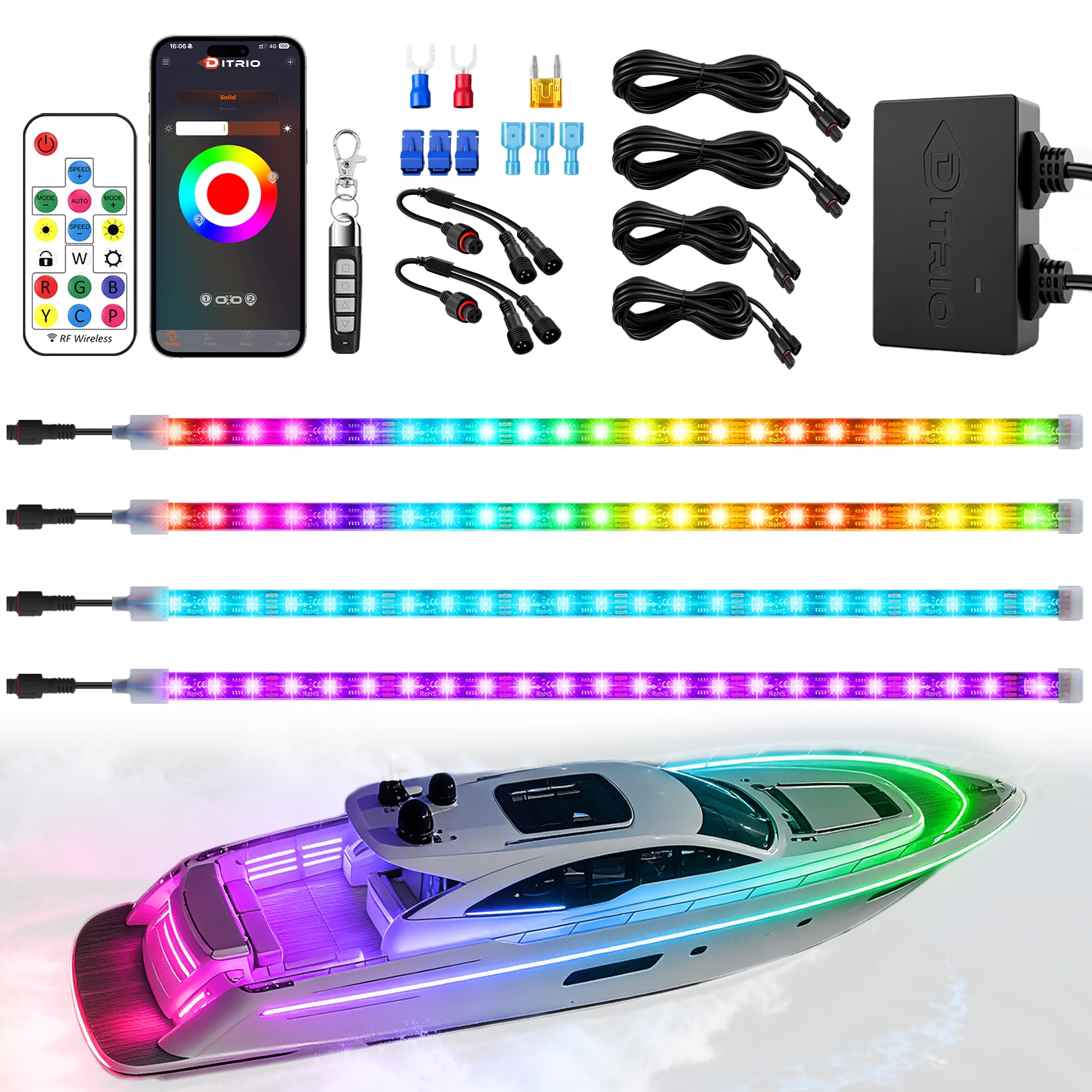 DITRIO 24 Inches Marine Boat Lights,App &amp; Remote Control Multi-Color