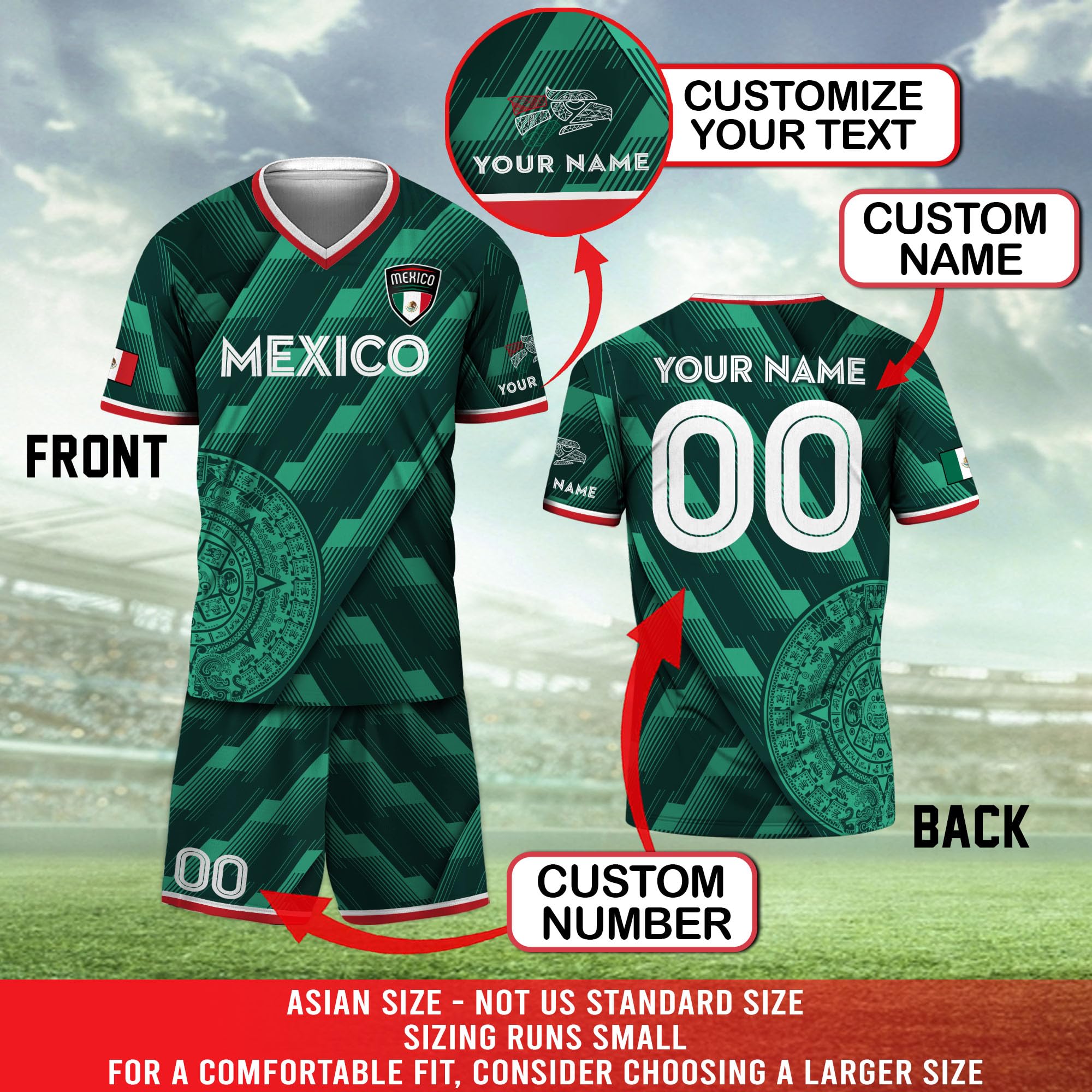 Personalized Mexican Jersey Soccer, Custom Mexican Soccer Jersey Men, Customized Mexico Youth Jerseys 1
