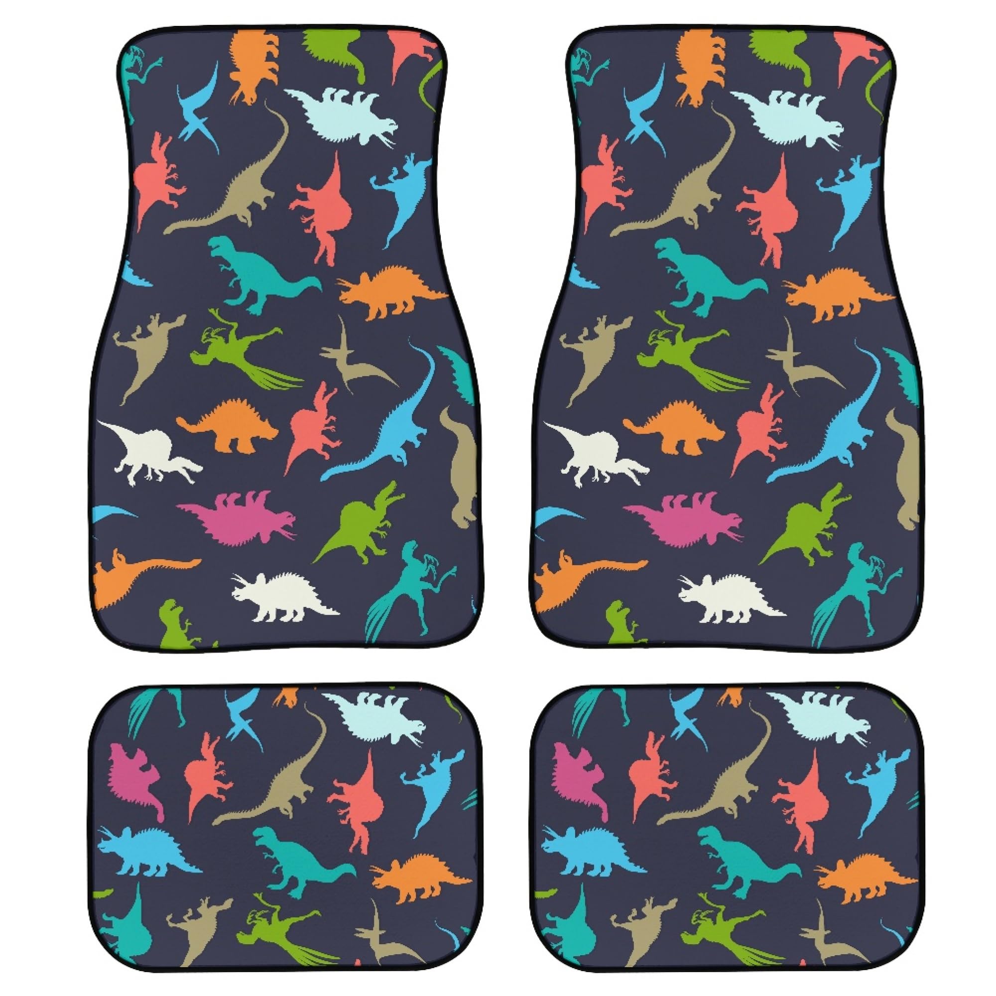 YINGQIGUAN Cartoon Dinosaur Car Floor Mats Carpet Universal Colorful Dinosaur Silhouettes Doodles Illustration Floor Mats for Cars Vehicle
