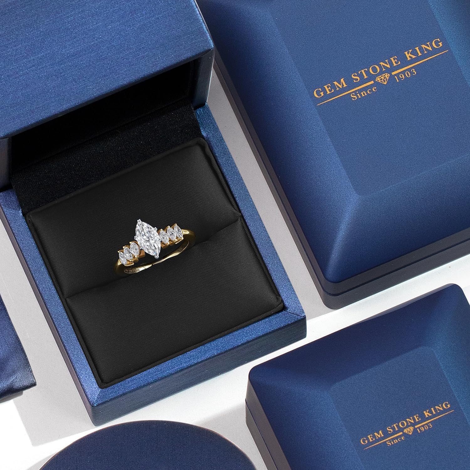 Gem Stone King 1.42 to 5.42 Cttw IGI Certified Lab Grown Diamond 2-Tone 14K White and Yellow Gold Engagement Ring For Women | Marquise Cut | D-E Color | VS1-VS2 Clarity