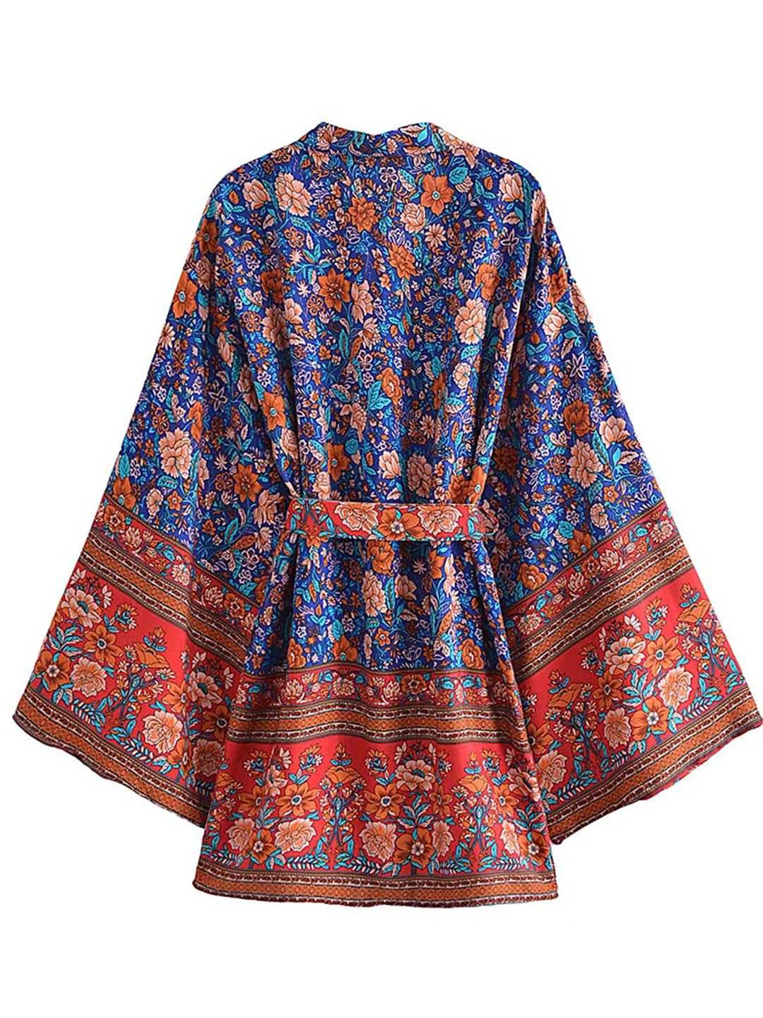 Disimlarl Kimono bohemio de algodón con estampado floral para mujer, mangas murciélago, bata corta para cubrir el bikini