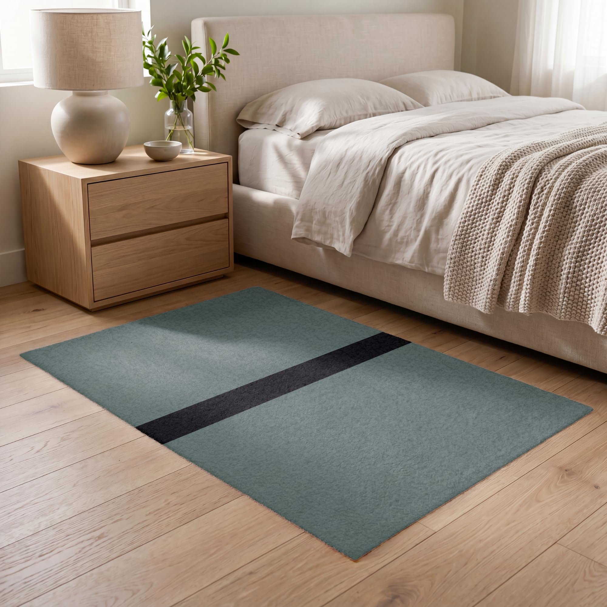 Alfombra Salon Rectangular 120x80 cm Alfombras Habitacion Dormitorio Tapete Sala Quarto Tapetes Matrimonio Modernas Antideslizante Verde - Negro - Rayas - Minimalista