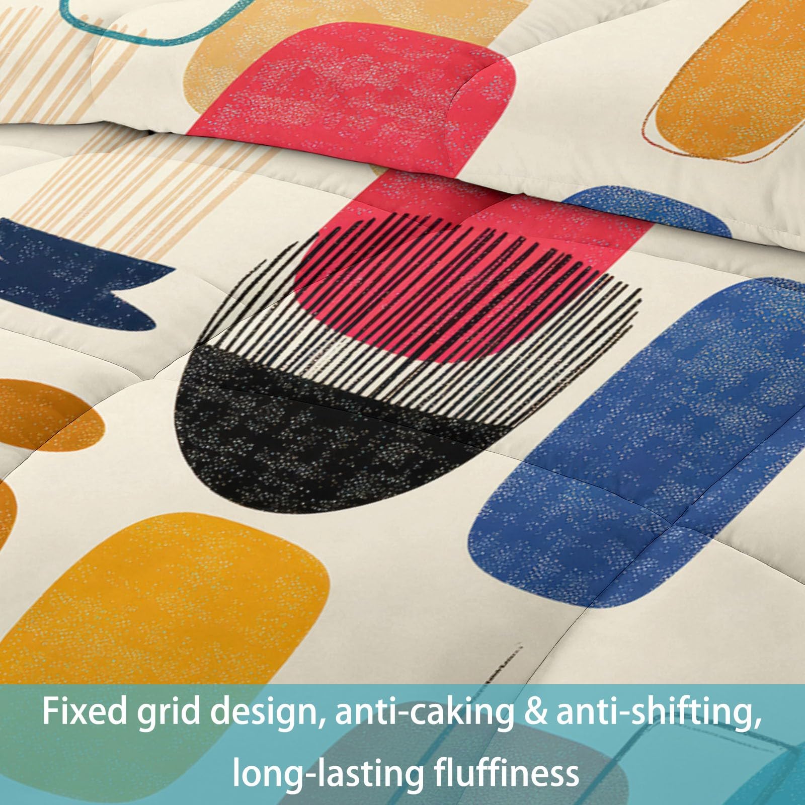 Couette 135x200 Géométrique Color Block, 4 Saisons Couette 1 Personnes Réversible sans Housse - Douce et Confortable Couverture Quilting Abstrait Pop Art pour Adultes
