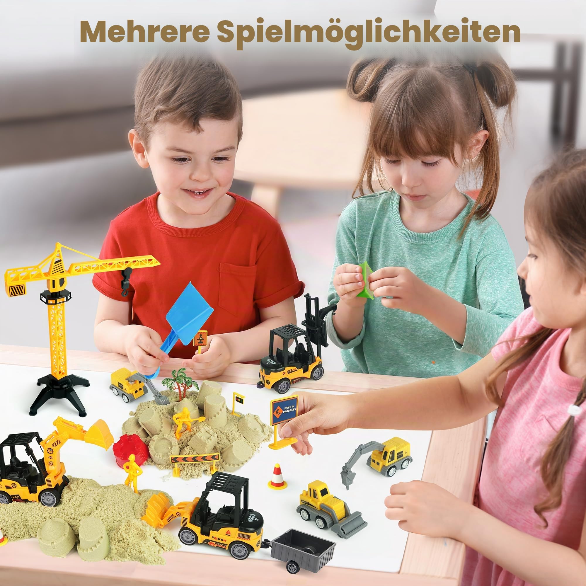 Helsort Baustelle Magic Sand-36 Sandmalerei Spielzeugkit Für 3+ Kinder | 8 Bauwagen, Faltende Sandkästen, 2,2 Pfund Zaubersand, Kraniche, Arbeiter, Straßenschilder, Formen, Schaufeln