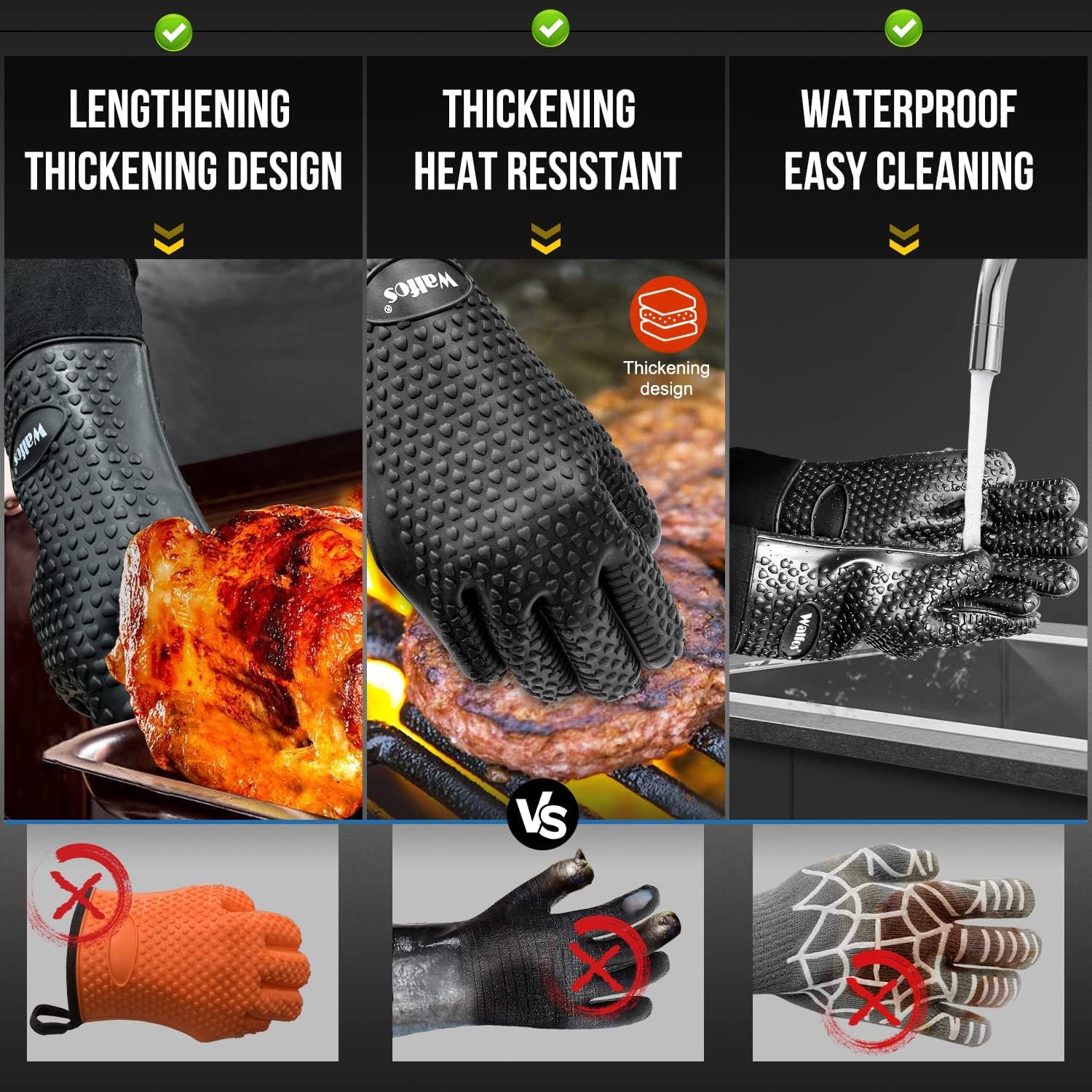 Meat Shredder Walfos Heat Resistant BBQ Gloves 446°F Silicone