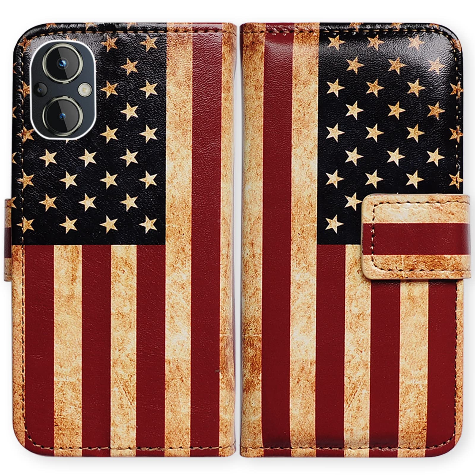 Bcov OnePlus Nord N20 5G Case, Retro American Flag Leather Flip Phone Case Wallet Cover with Card Slot Holder Kickstand for OnePlus Nord N20 5G