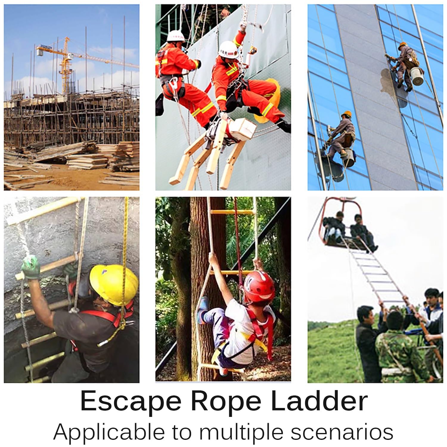 Genérico Escalera de Escape contra Incendios de 15 m, Escalera de Cuerda de Seguridad portátil de Emergencia para evacuación rápida, Equipo de Rescate Duradero y Resistente al Fuego para la Seguridad