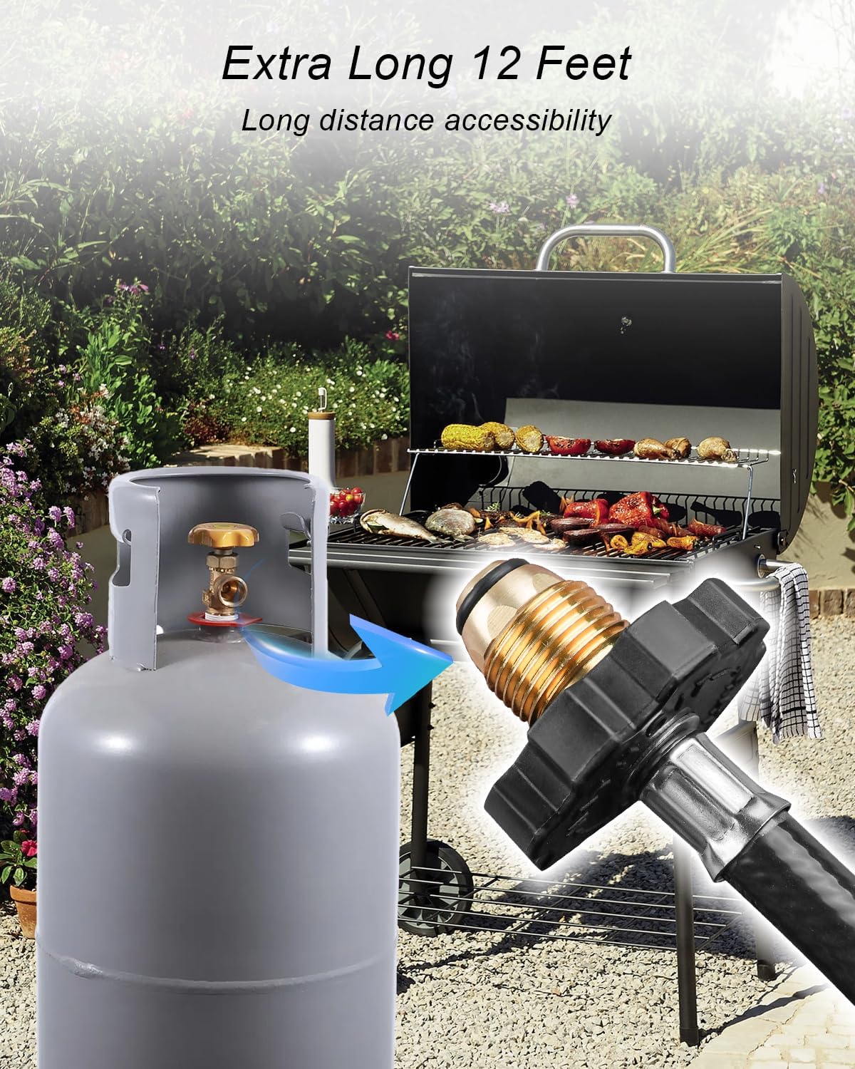 12FT Propane Hose with 1/4" Inverted Male Flare, RV Rubber Camper Tank Hose Replace 59035 Propane Supply Hose Connect to 20lb or 30lb Tank, NOT 1/4'' NPT