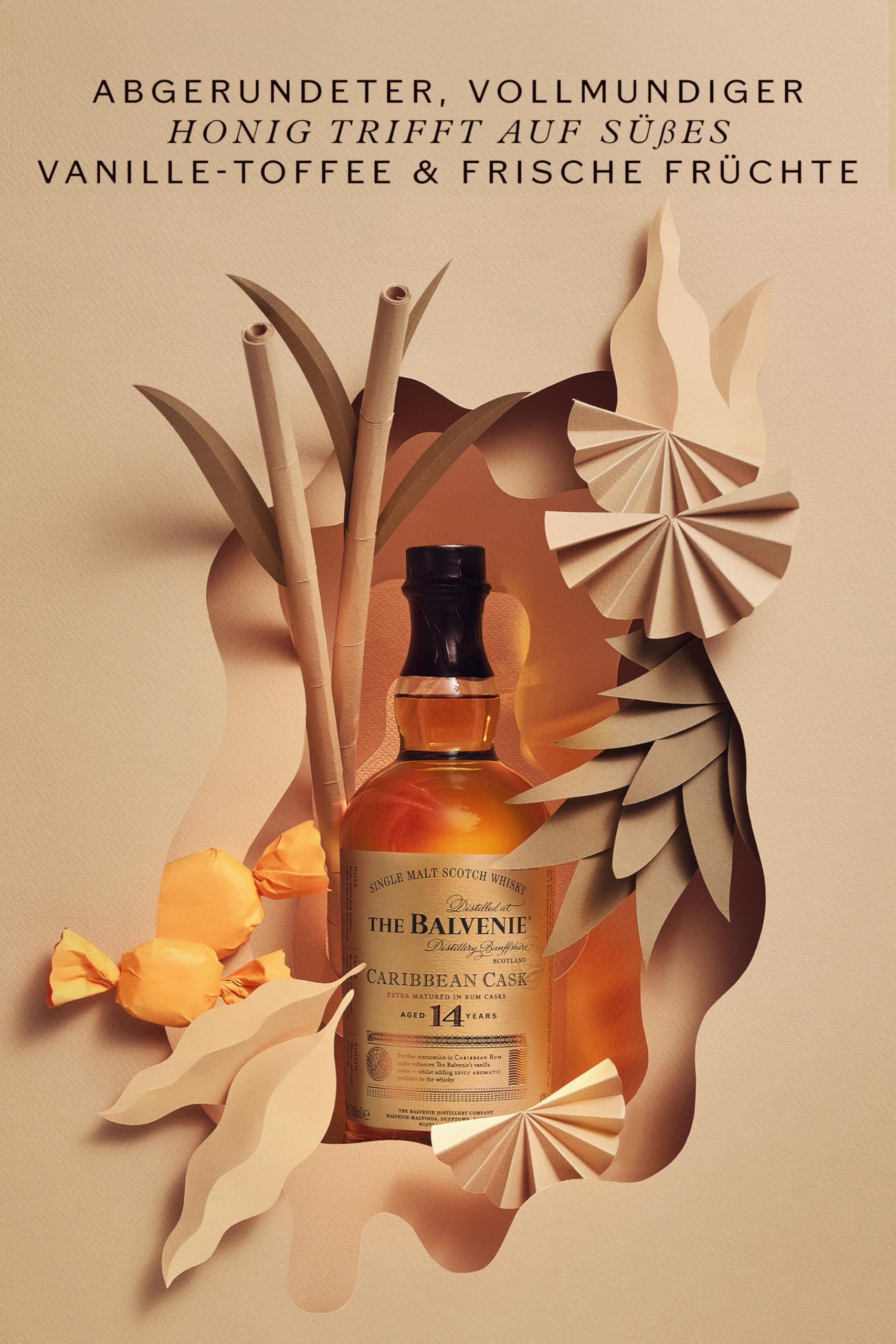 THE BALVENIE Caribbean Cask 14 Jahre Single Malt Scotch Whisky – nachgereift in Rumfässern – mild & honigsüß – cremiges Karamell & frische Fruchtnoten – aromatisch & ausgewogen – 43% vol. – 70 cl