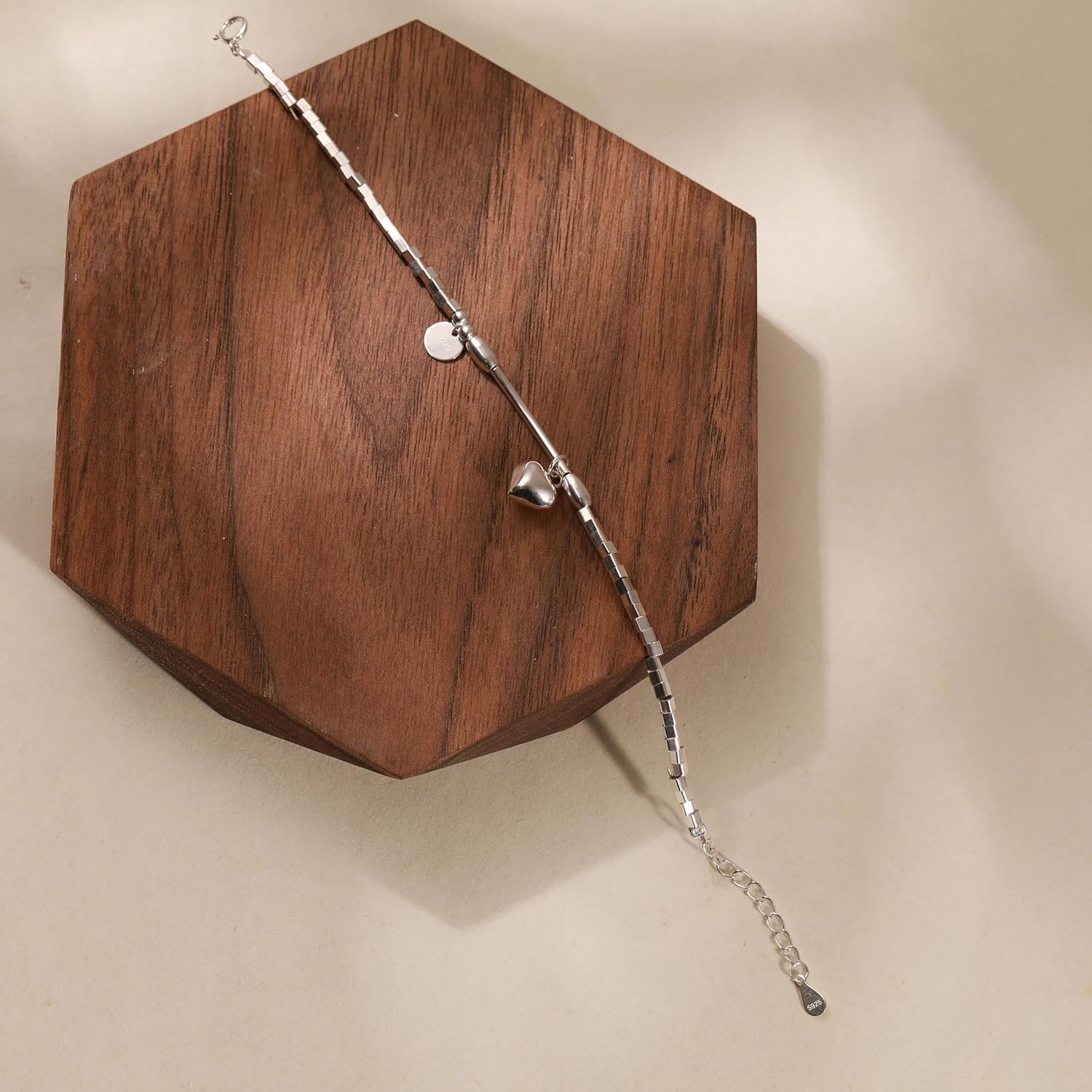 Chunky 925 Sterling Silver Dainty 3D Heart Bracelet for Women Cute Puffy Heart Charm Bracelets to Daughter Adjustable Cube Bead Chain Bracelet Birthday Valentines Day Jewelry Gifts (Silver) - Image 7