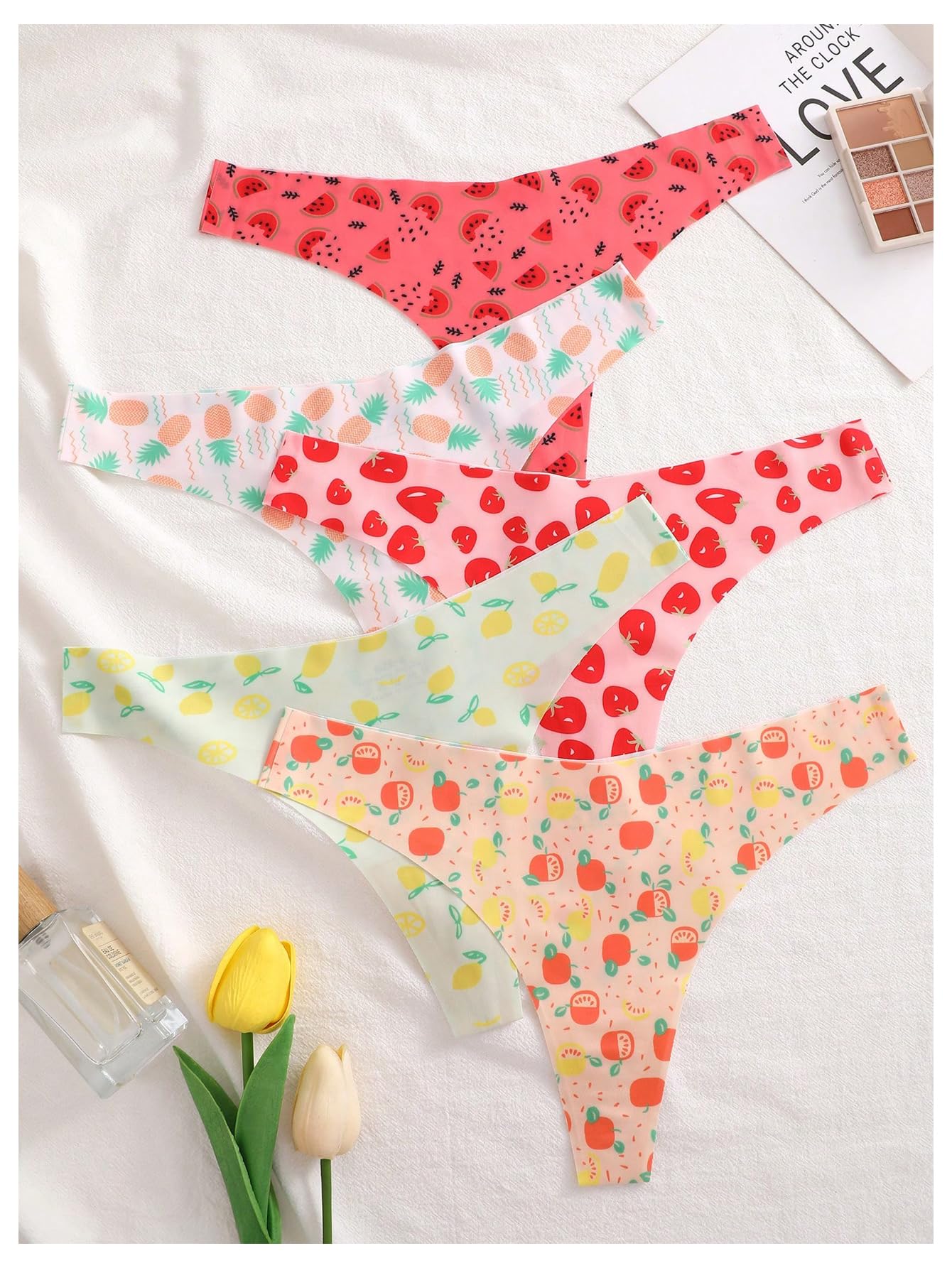 SweatyRocks Women's Cute Graphic Print Hipster Panties Mid Rise Comfy Underwear Briefs 5 Pack