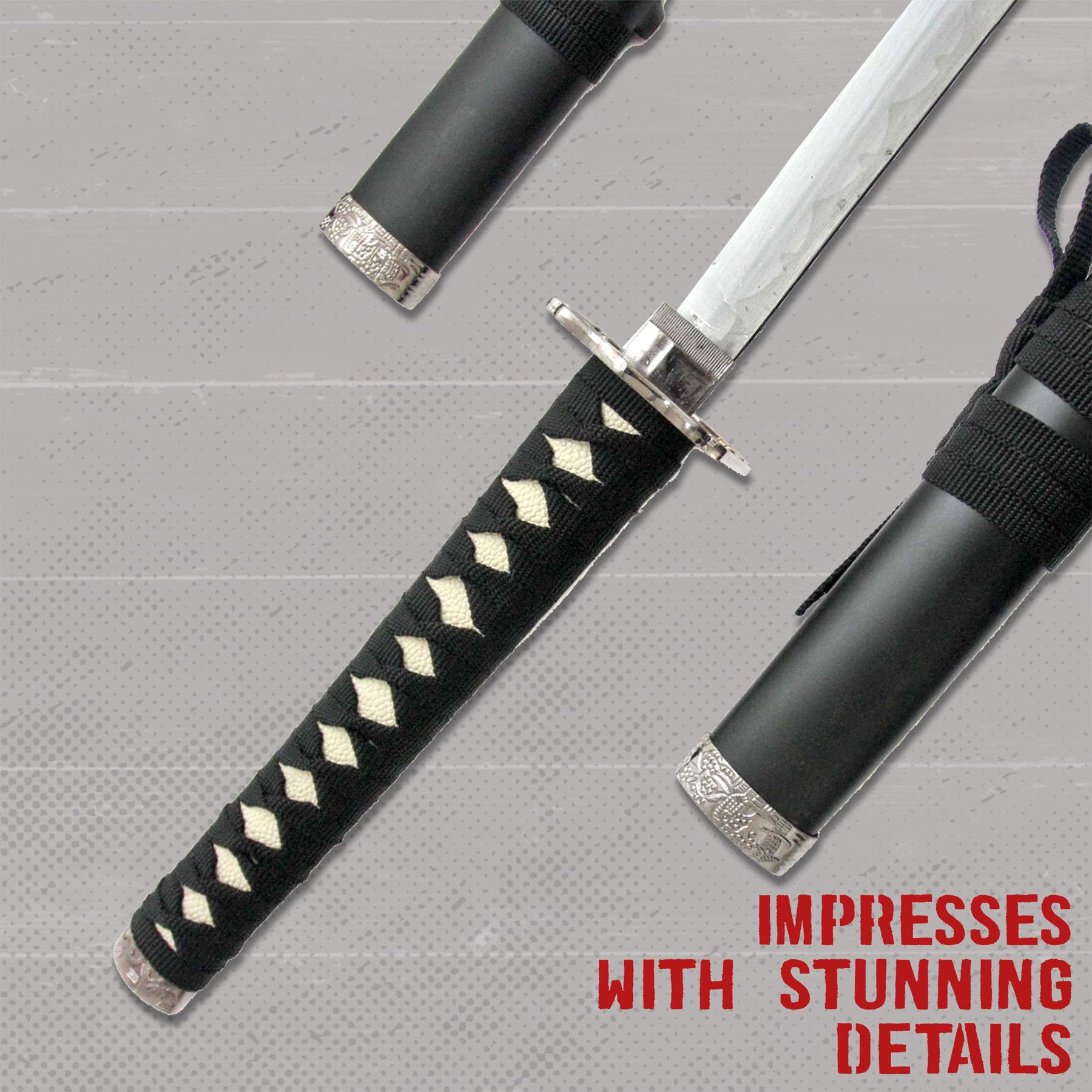 Swords and more Samurai Schwert Set, Samurai 3er Set Samurai Schwerter, Edelstahl, Schwert Metall, Katana Set mit Katana, Wakizashi & Tanto – Katana Schwert, inklusive Schwertständer, als Samurai Deko