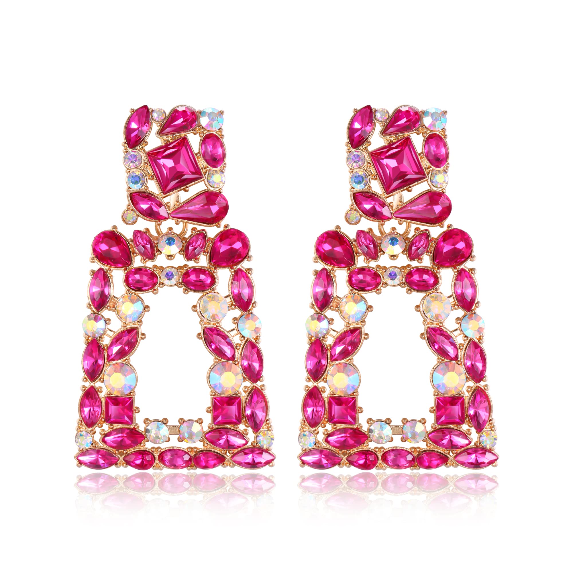 EVER FAITHPendientes cuadrados grandes Pendientes bohemios de goteo de cristal geométrico con diseño amarillo en relieve