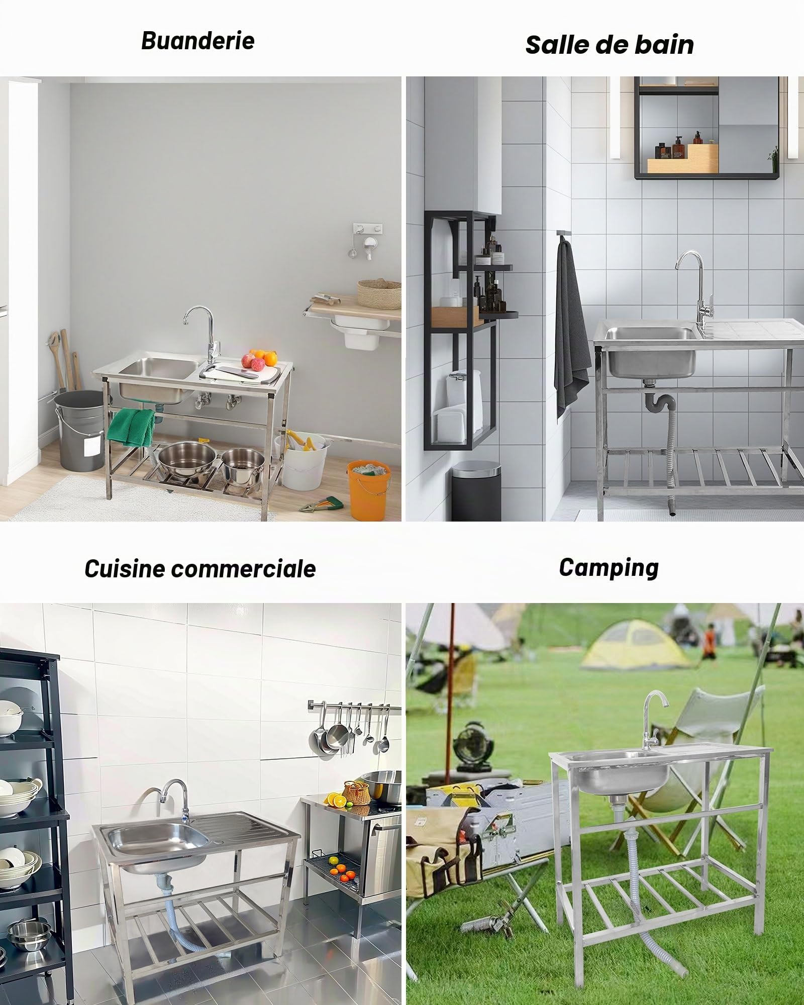 Acier Inox Évier Sur Pieds De Cuisine avec Robinet, Évier Utilitaire, Commercial Autoportant Pour Garage/Restaurant/Buanderie, Facile à Nettoyer (75x40xH75cm)