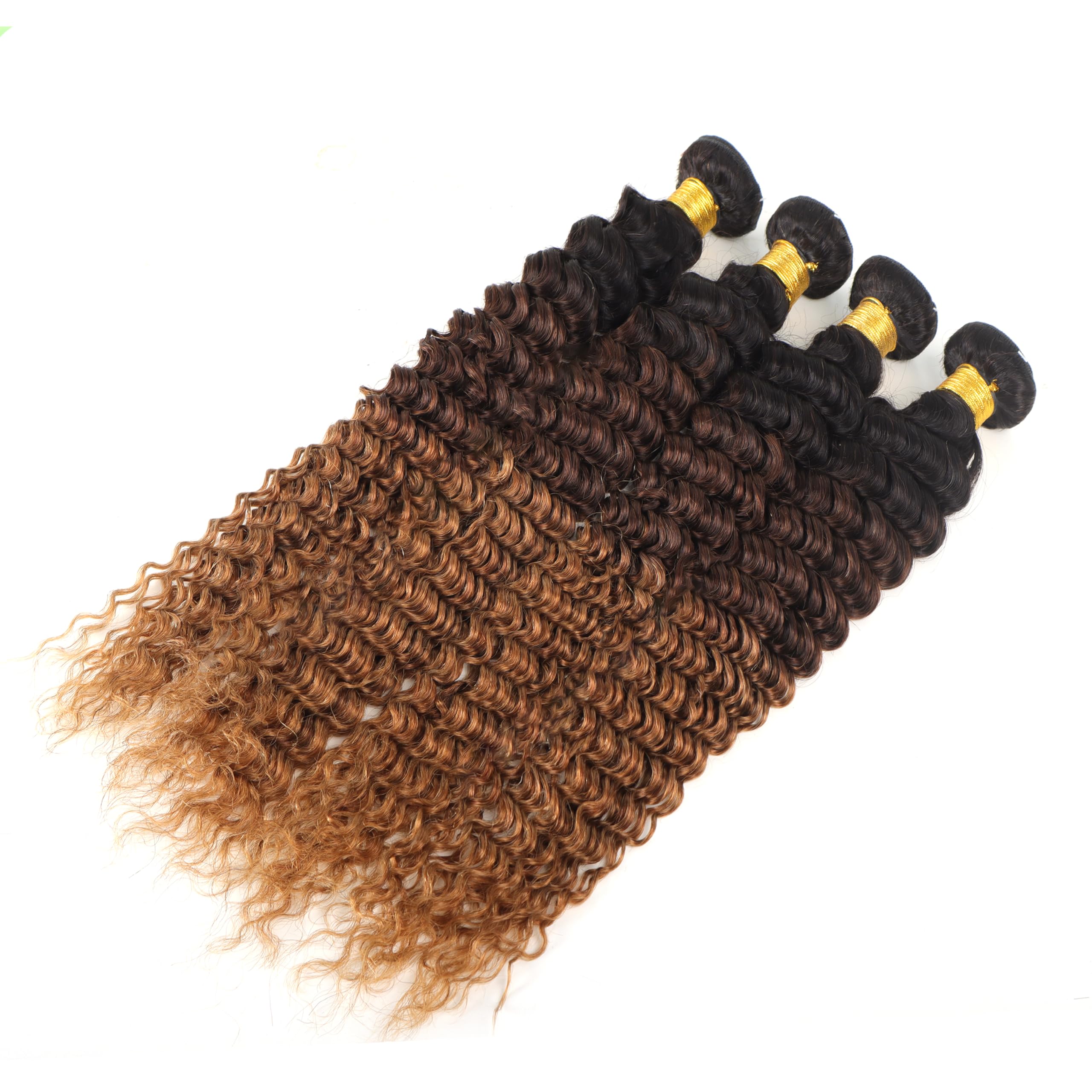 Datanala Deep Wave Ombre Human Hair Bundles Brazilian Virgin 12A Grade 100% Unprocessed Deep Curly 1 Bundle Dark Roots Human Hair Extension P1B/4/30 For Women(16Inch Deep Wave 1 Bundle) - Image 4